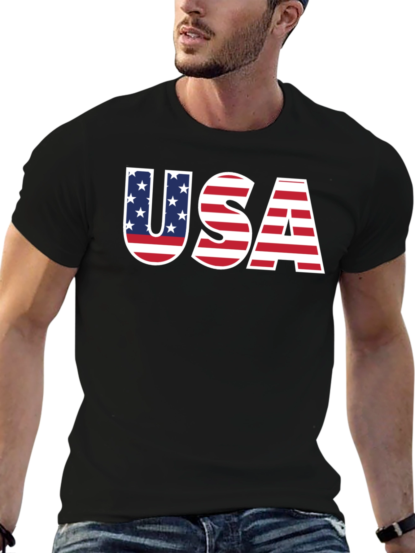 USA Flag Graphic Black T-Shirt