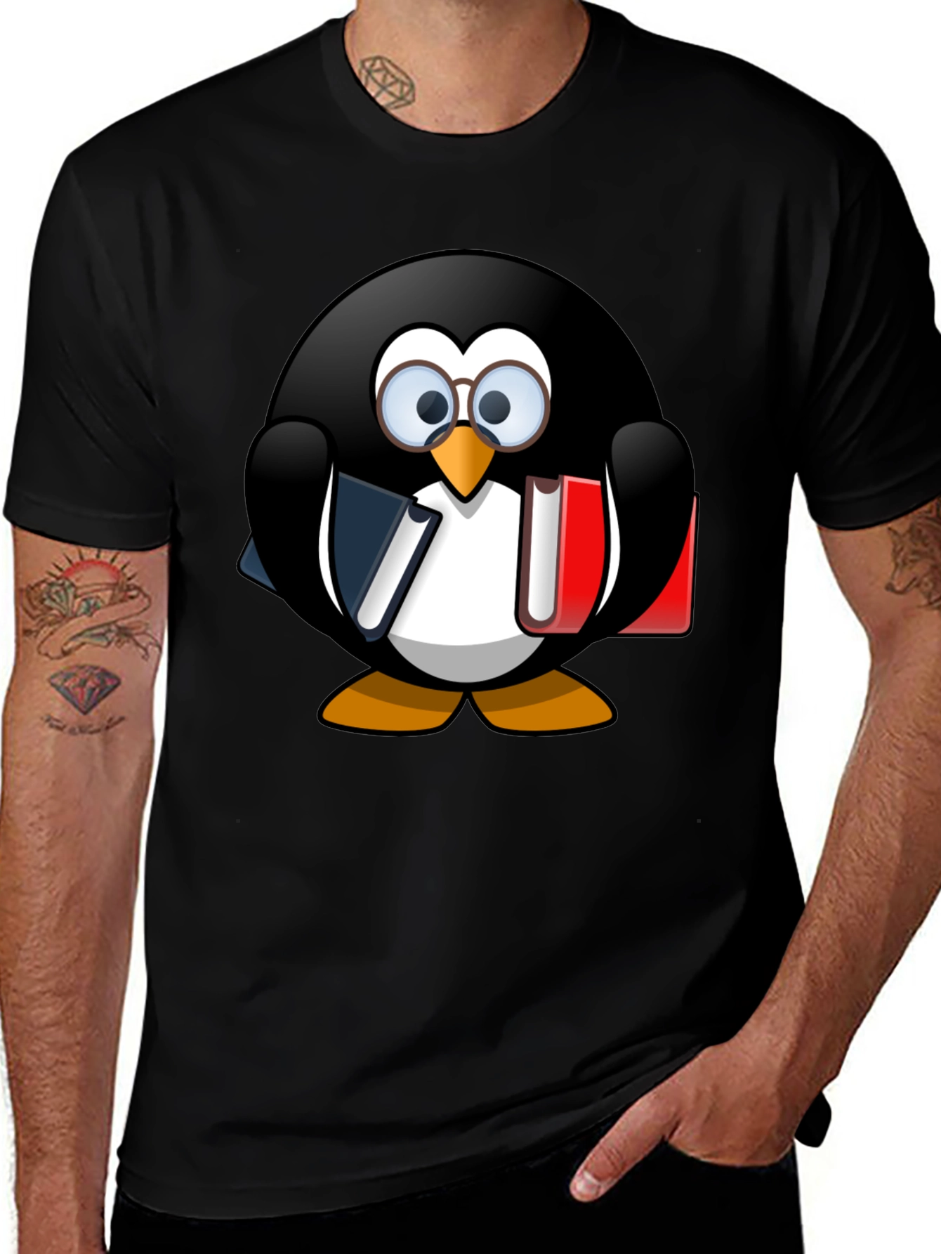 Penguin Reader Graphic Tee - Black Cotton T-Shirt
