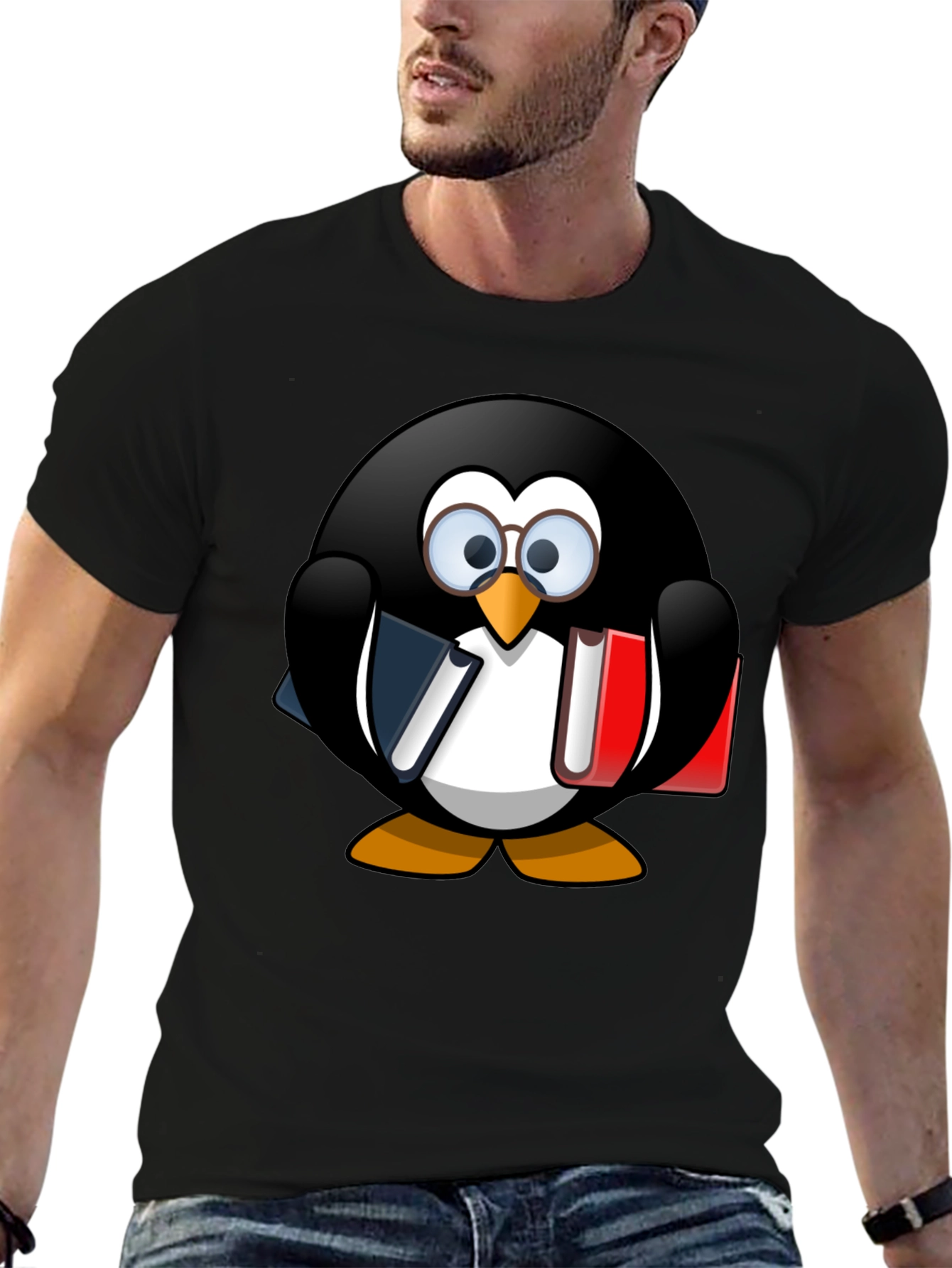 Penguin Reader Graphic Tee - Black Cotton T-Shirt