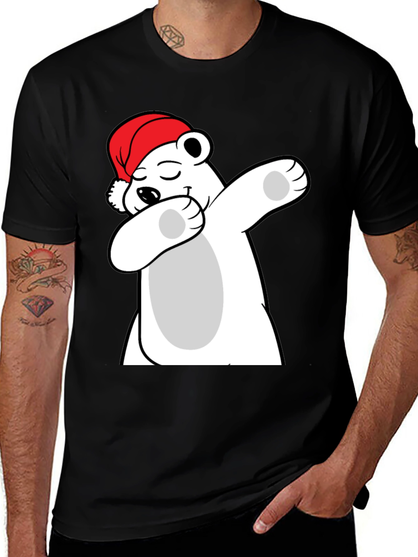 Cool Polar Bear Dabbing Santa Hat T-Shirt