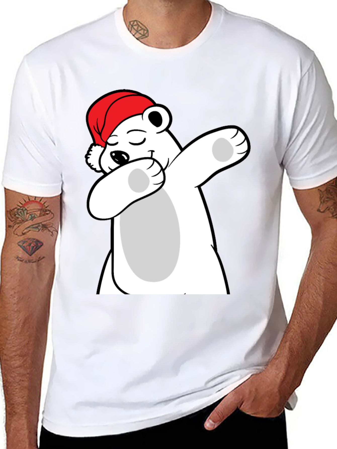 Cool Polar Bear Dabbing Santa Hat T-Shirt