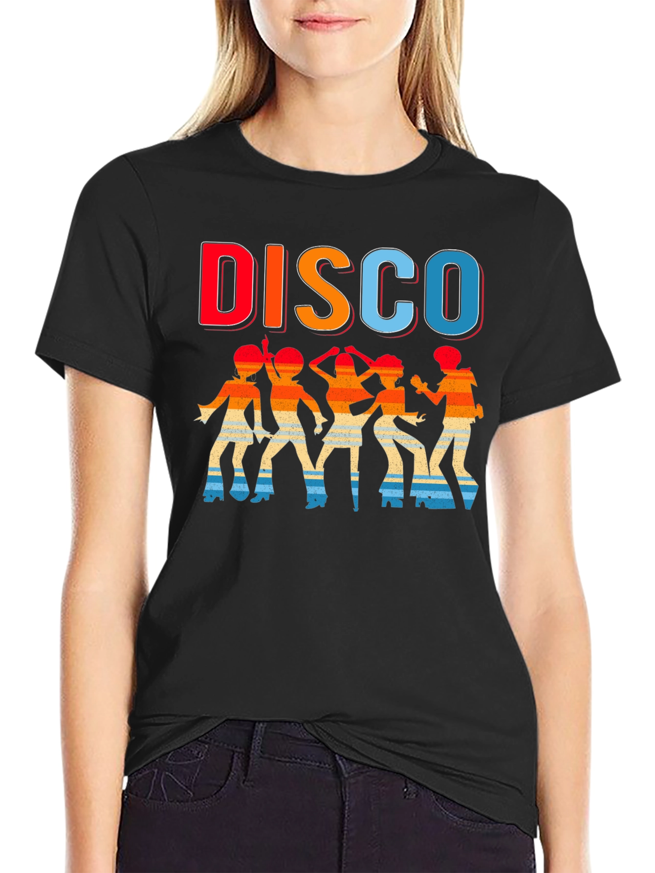 Retro Disco Dancer Graphic T-Shirt - Black
