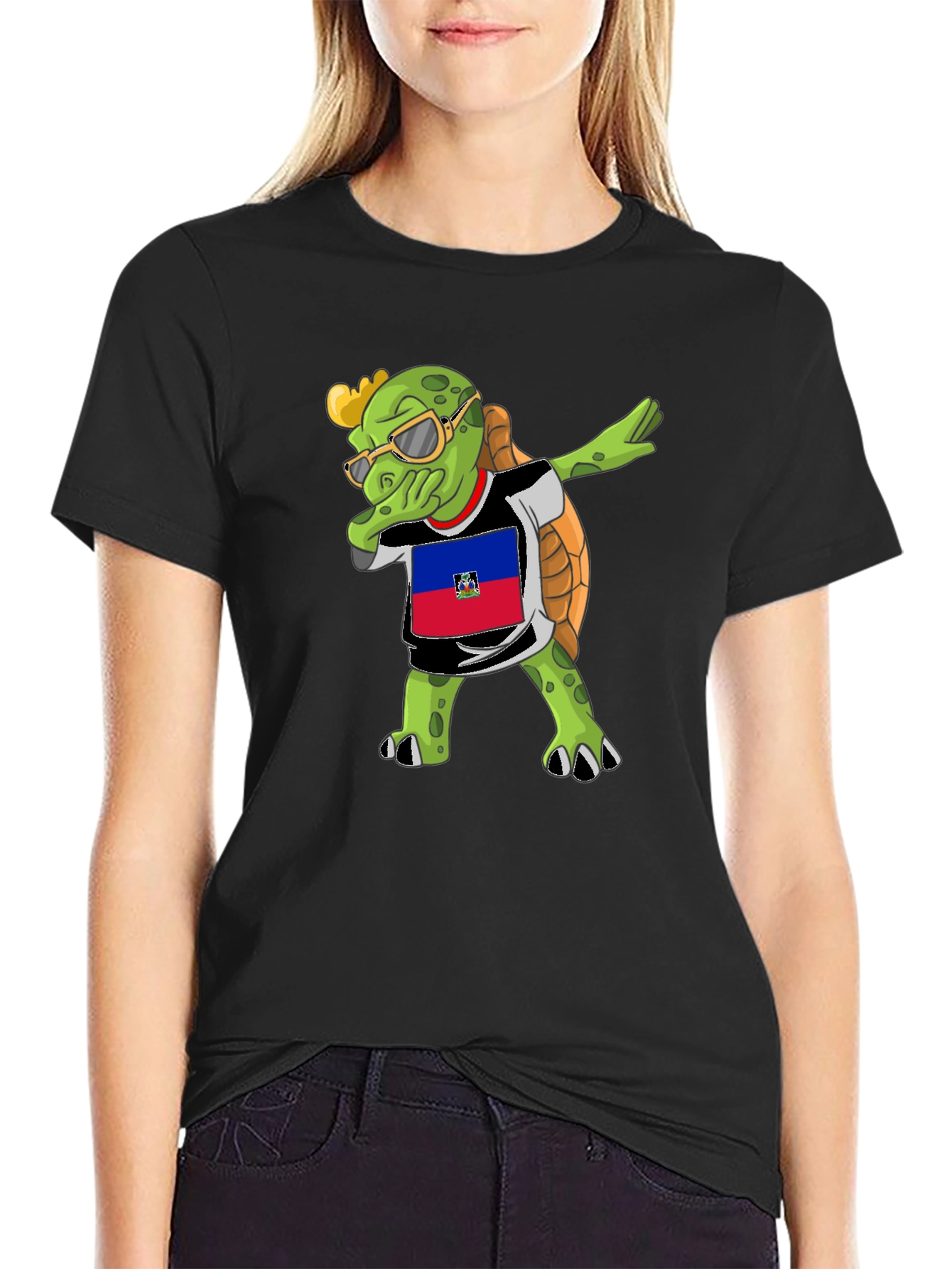 Turtle Dabbing Haiti Flag T-Shirt
