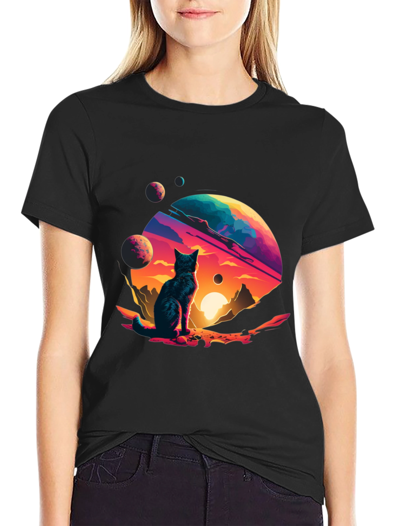 Cosmic Cat T-Shirt - Space Planet Design