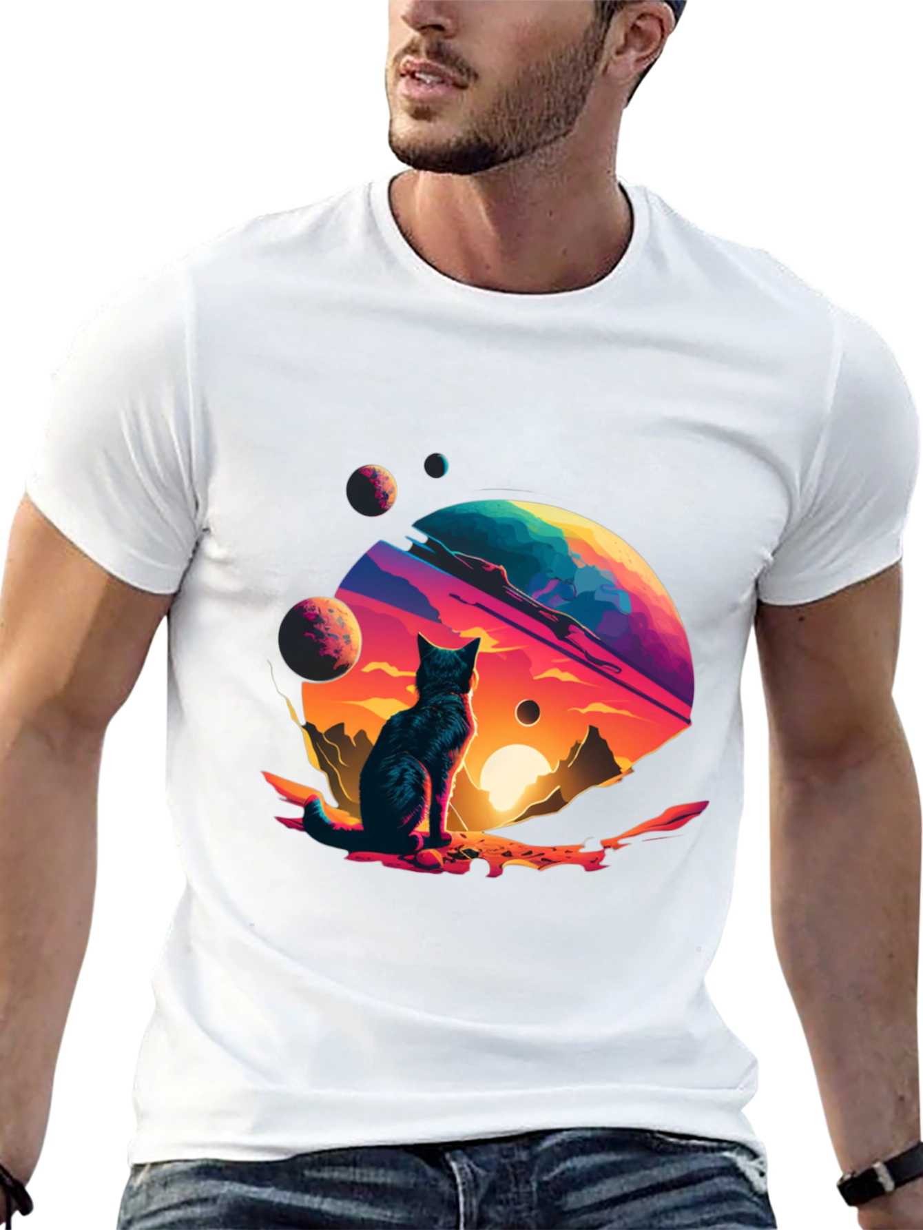 Cosmic Cat T-Shirt - Space Planet Design