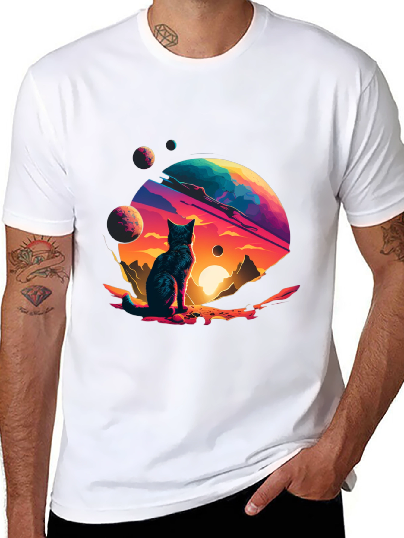 Cosmic Cat T-Shirt - Space Planet Design