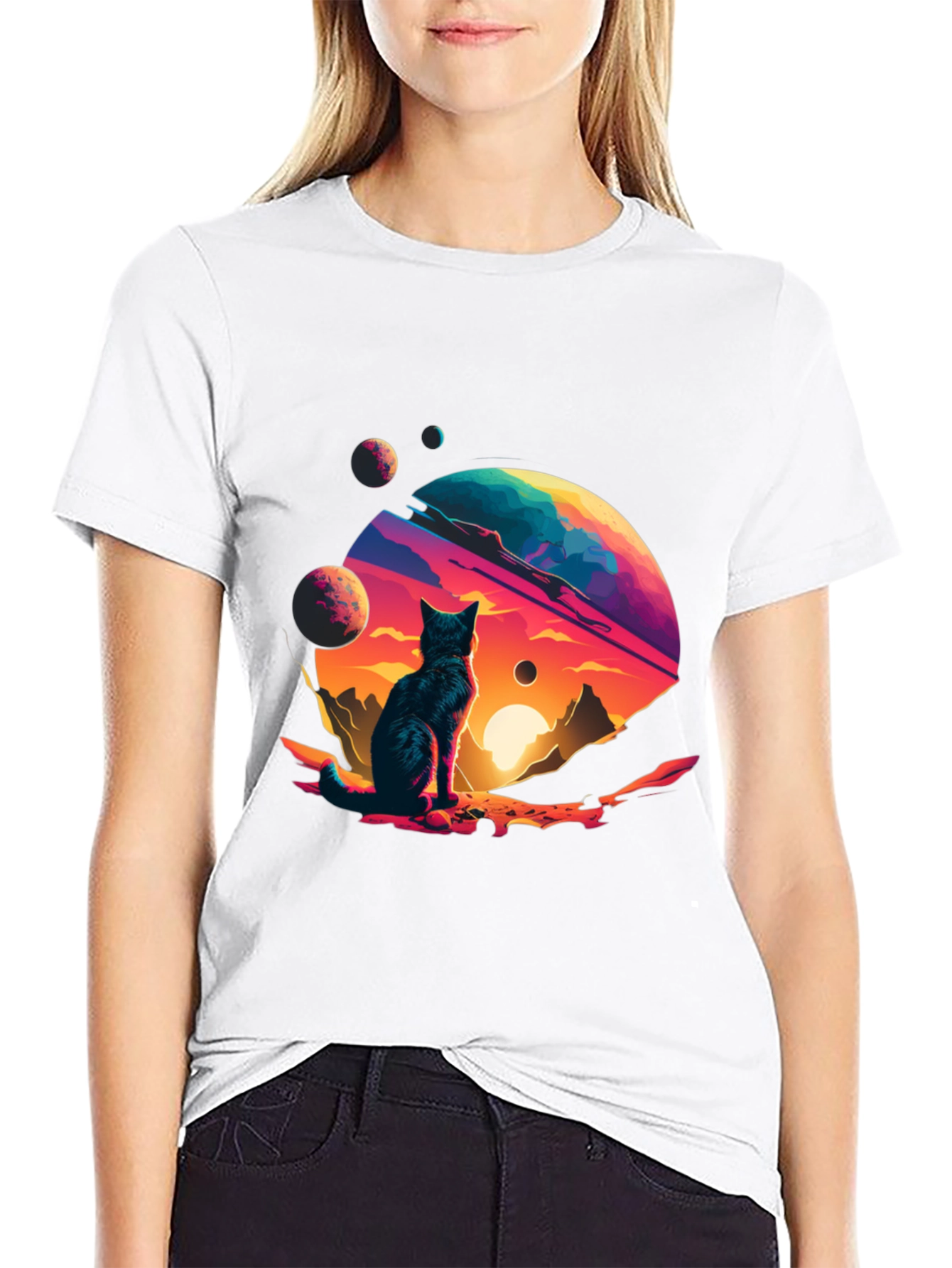 Cosmic Cat T-Shirt - Space Planet Design