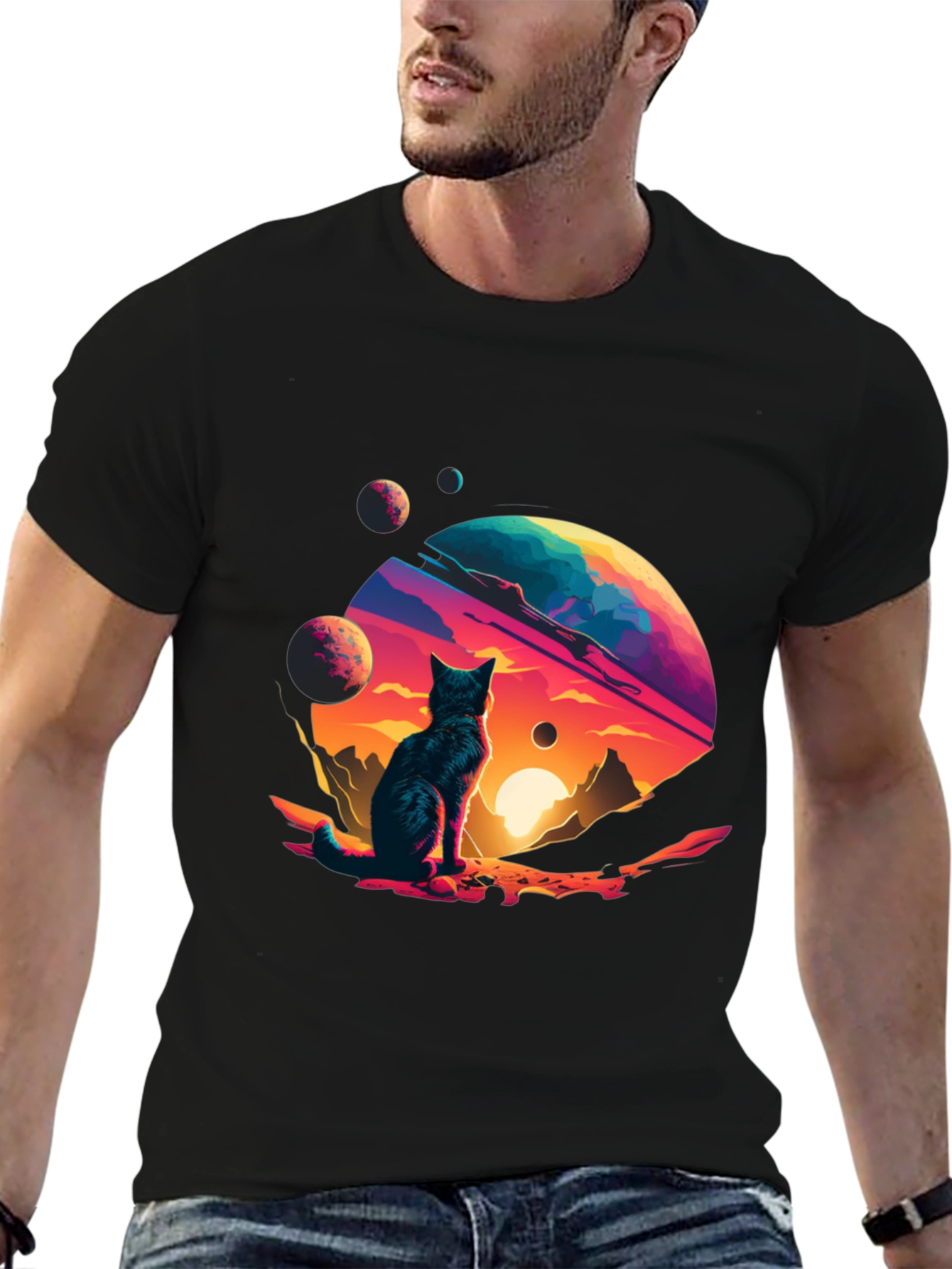 Cosmic Cat T-Shirt - Space Planet Design