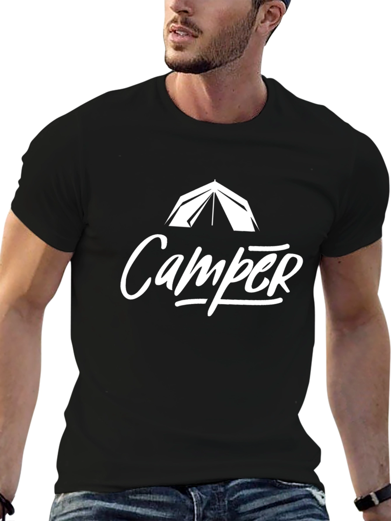 Camper Tent Graphic Tee - Black Cotton T-Shirt