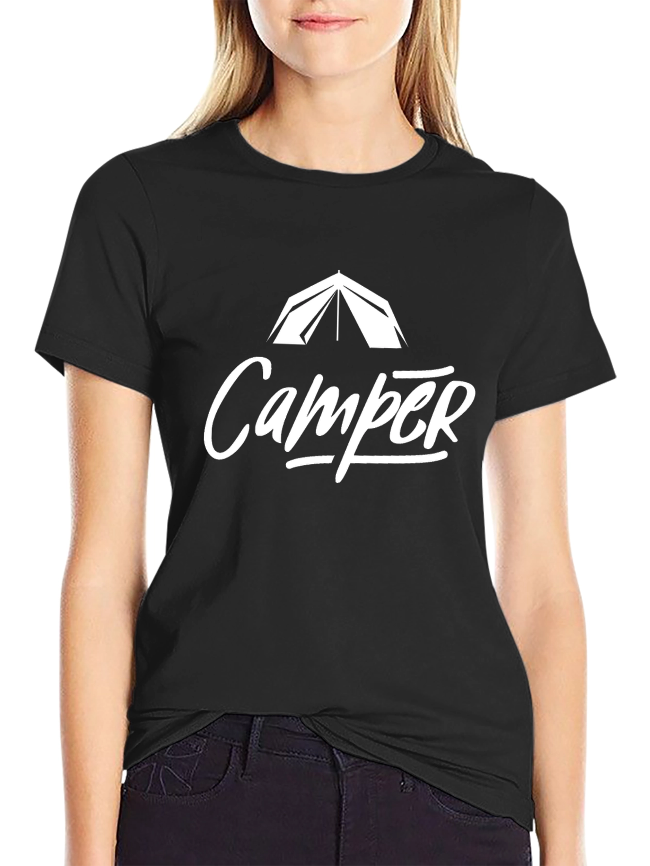 Camper Tent Graphic Tee - Black Cotton T-Shirt