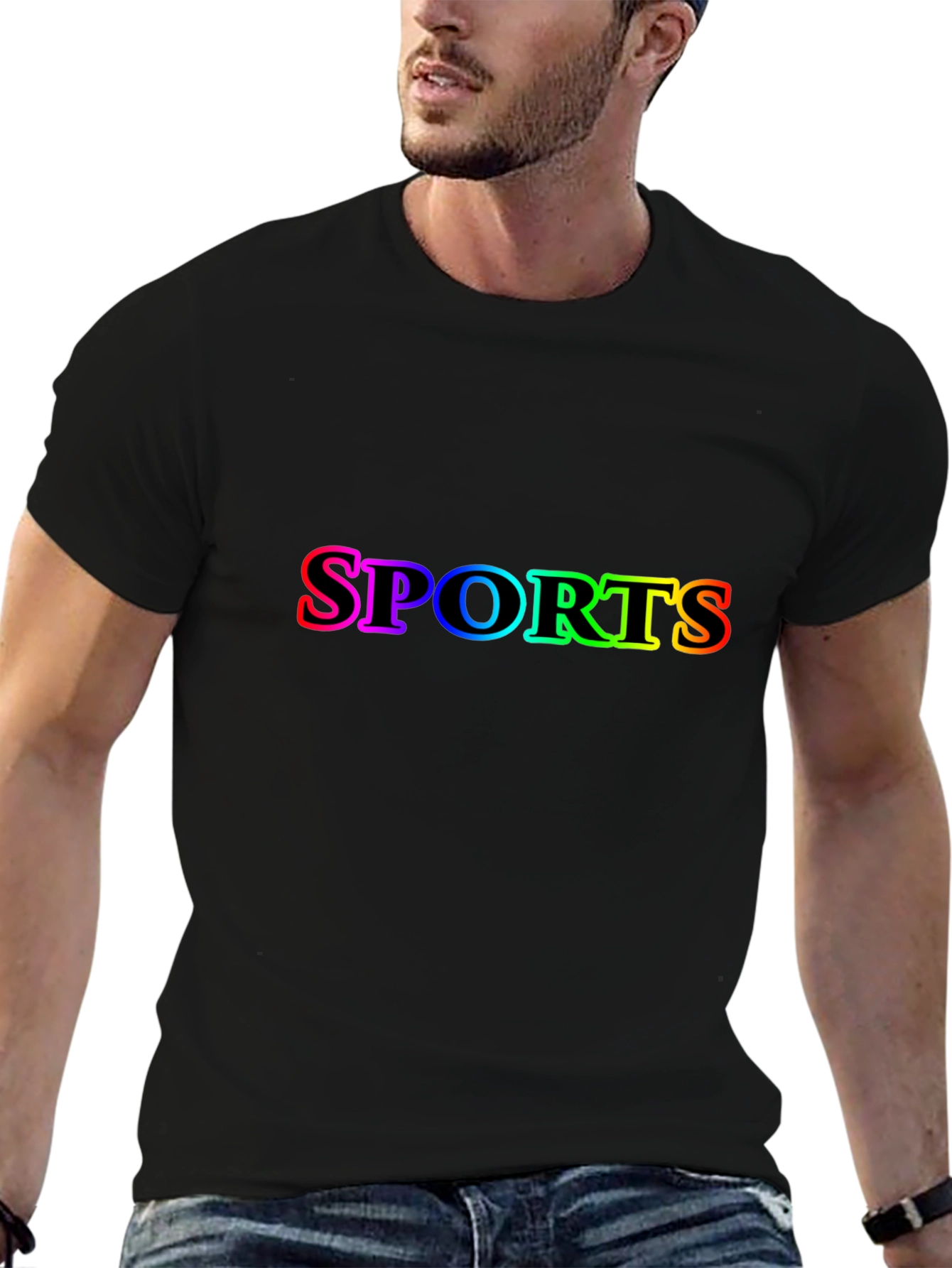 Mens Black SPORTS Rainbow Graphic T-Shirt