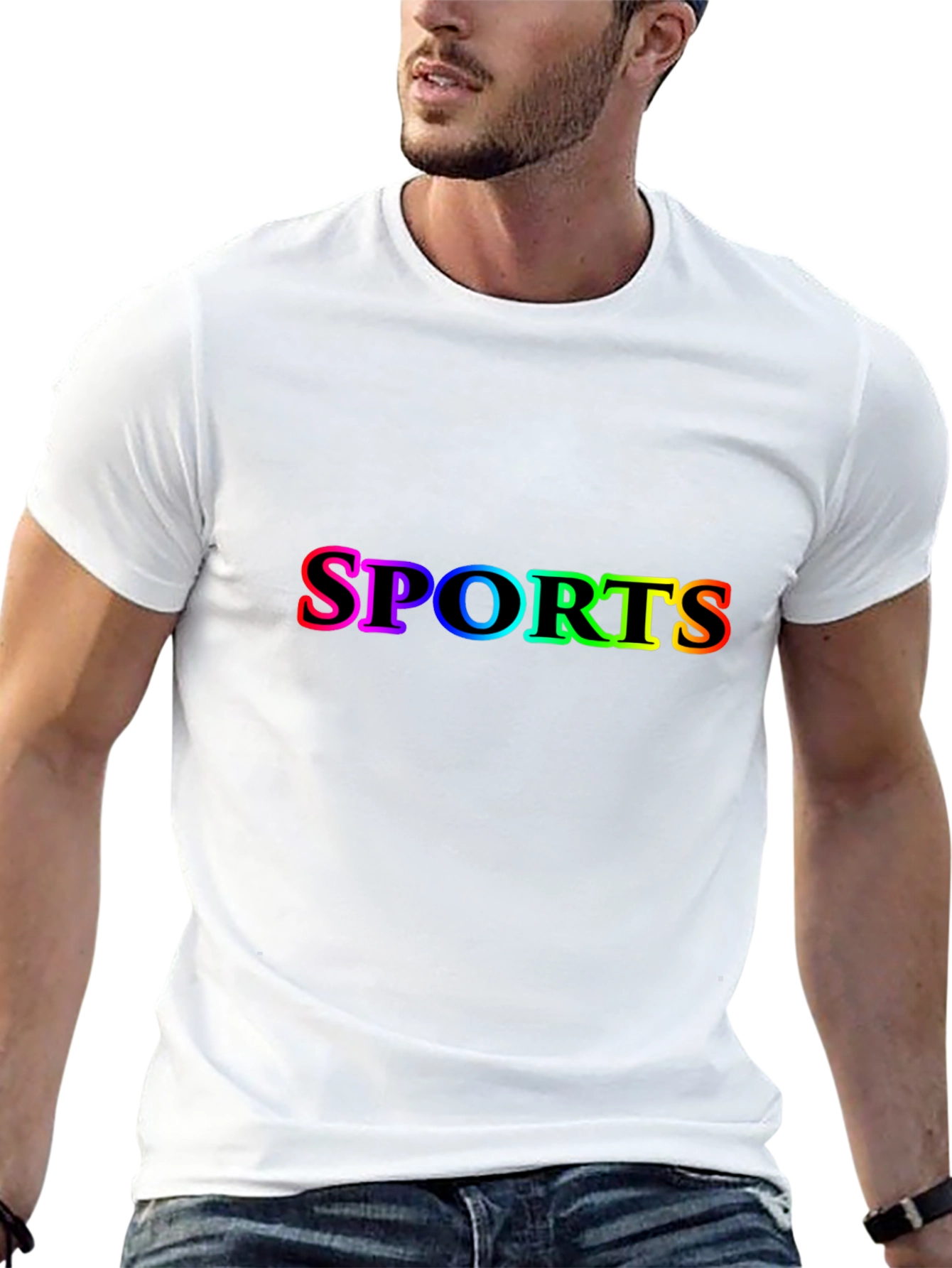Mens Black SPORTS Rainbow Graphic T-Shirt