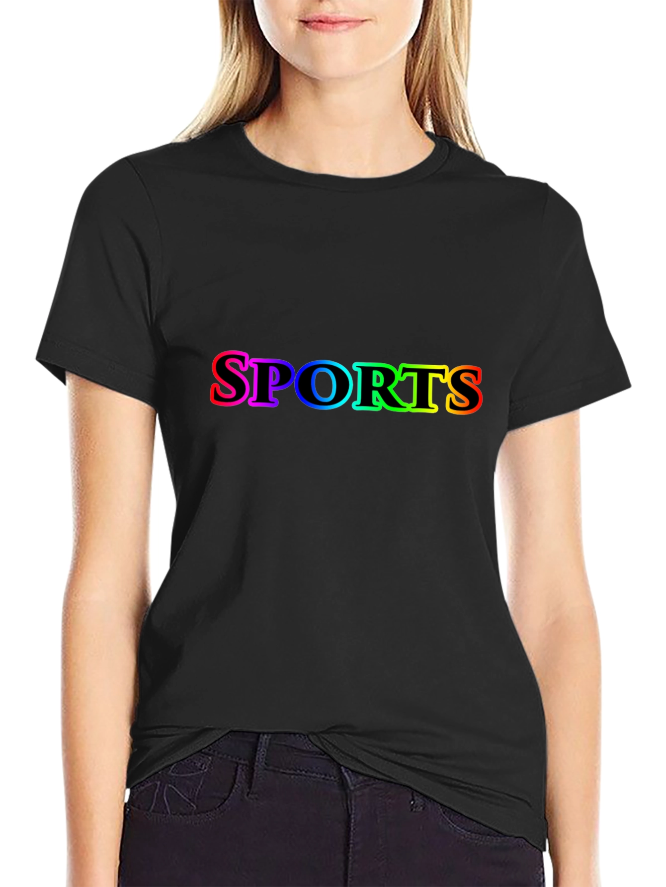 Mens Black SPORTS Rainbow Graphic T-Shirt