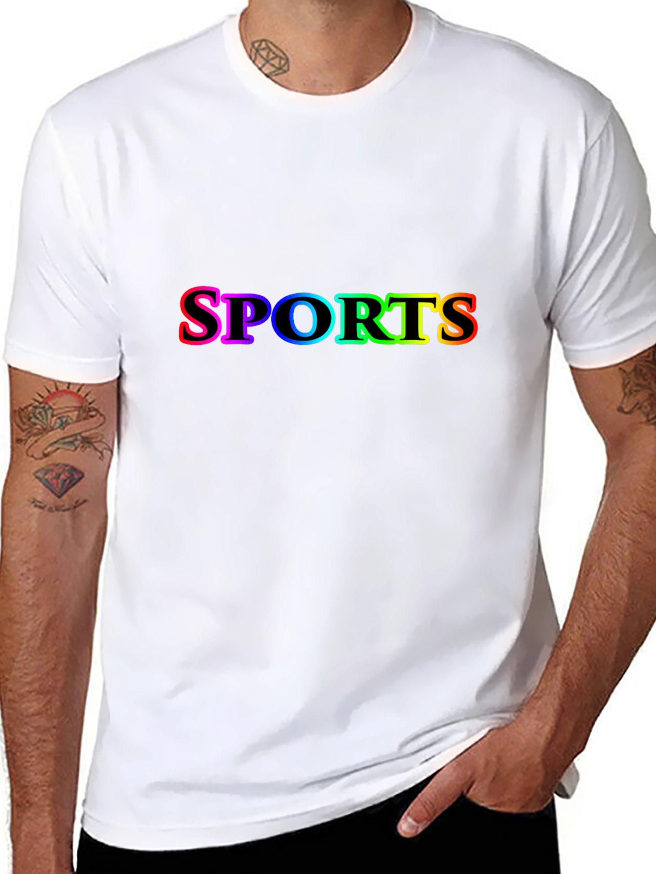 Mens Black SPORTS Rainbow Graphic T-Shirt
