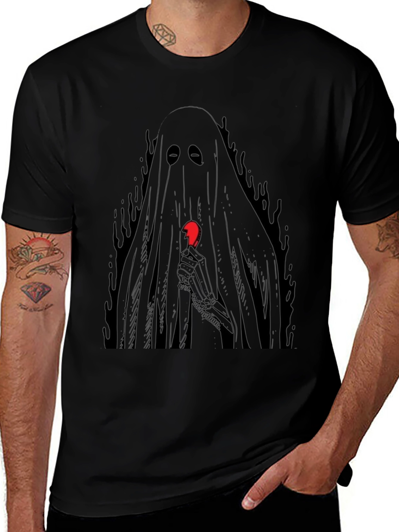 Ghost Holding Broken Heart Graphic T-Shirt