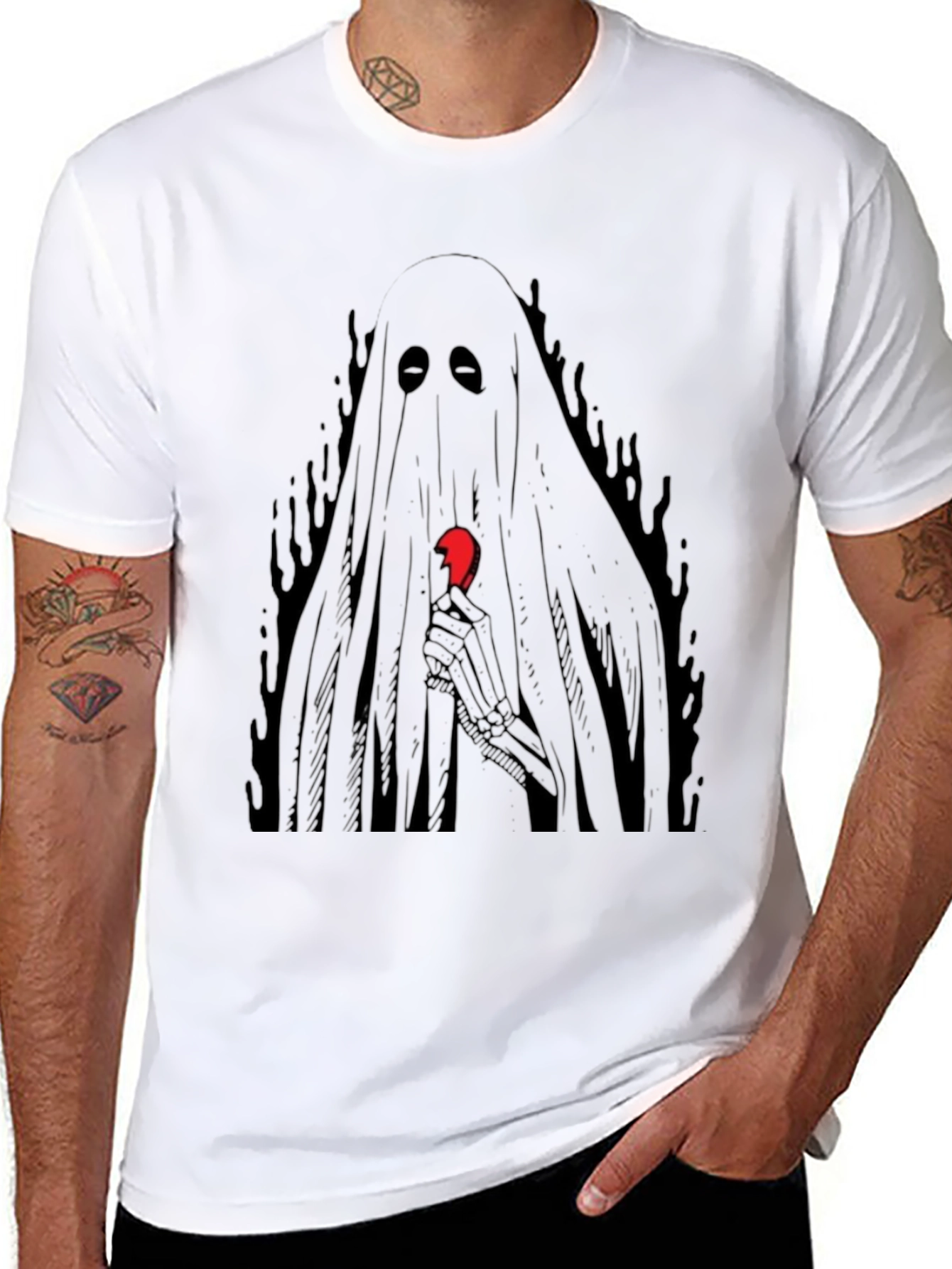 Ghost Holding Broken Heart Graphic T-Shirt