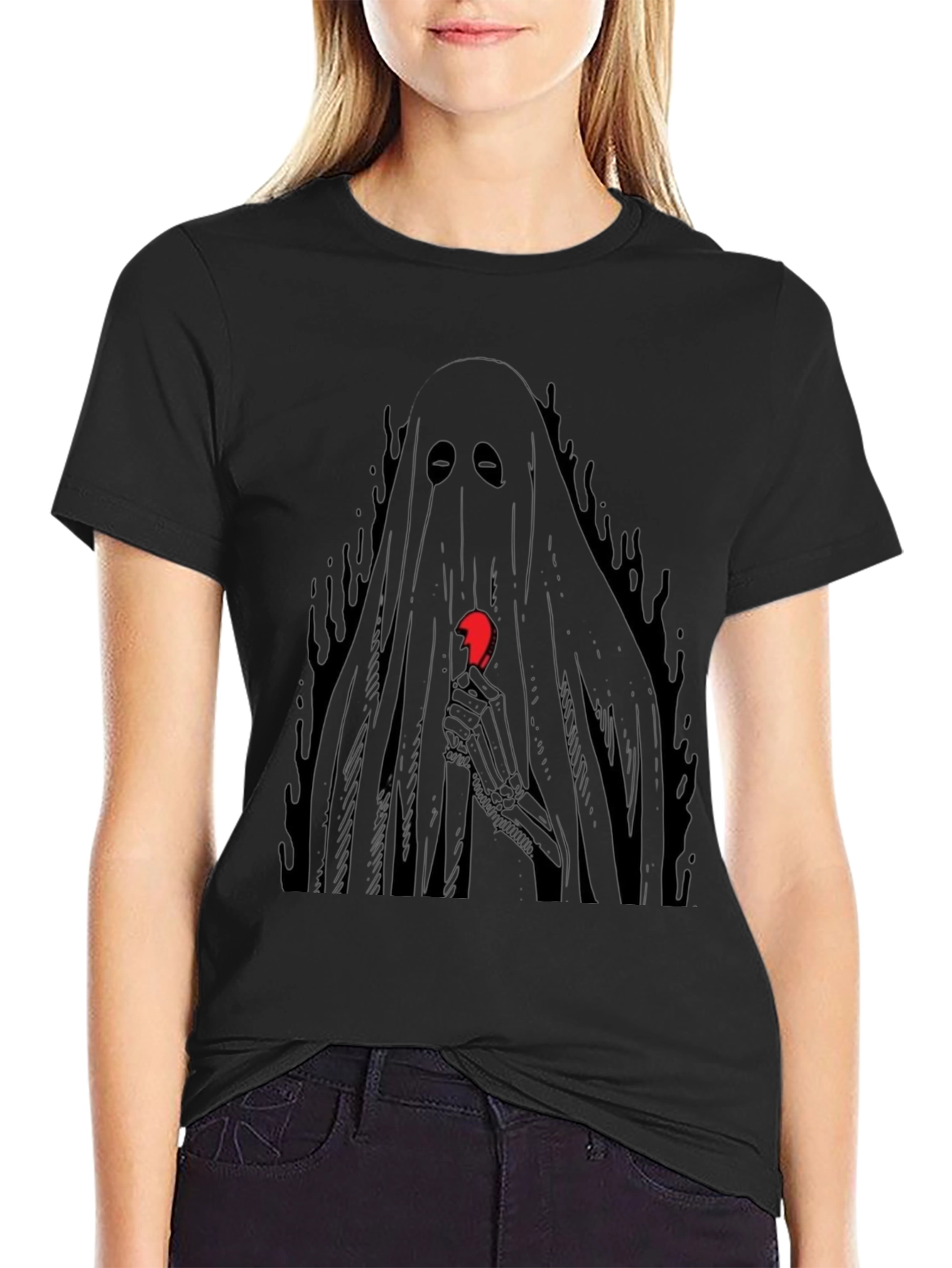 Ghost Holding Broken Heart Graphic T-Shirt