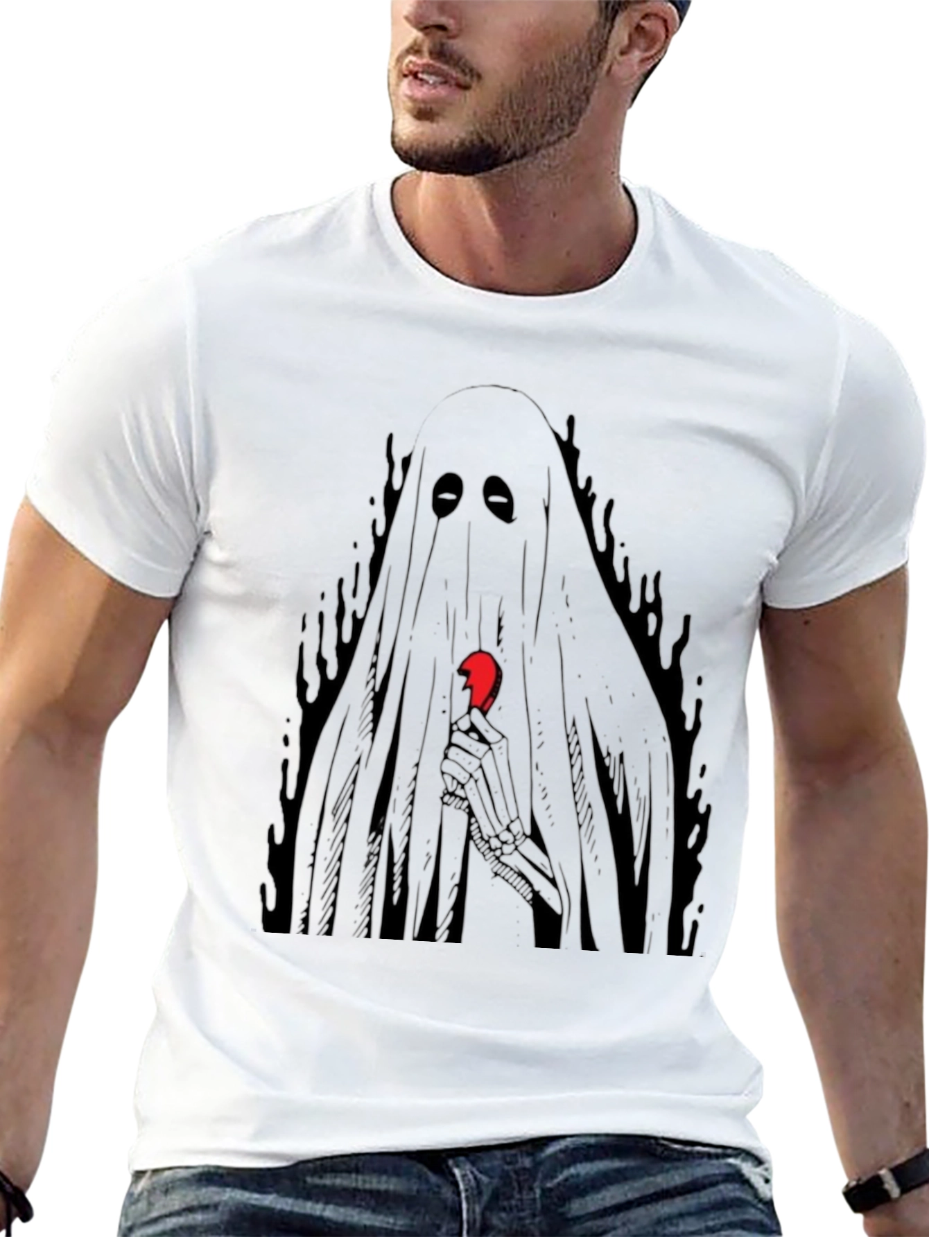 Ghost Holding Broken Heart Graphic T-Shirt