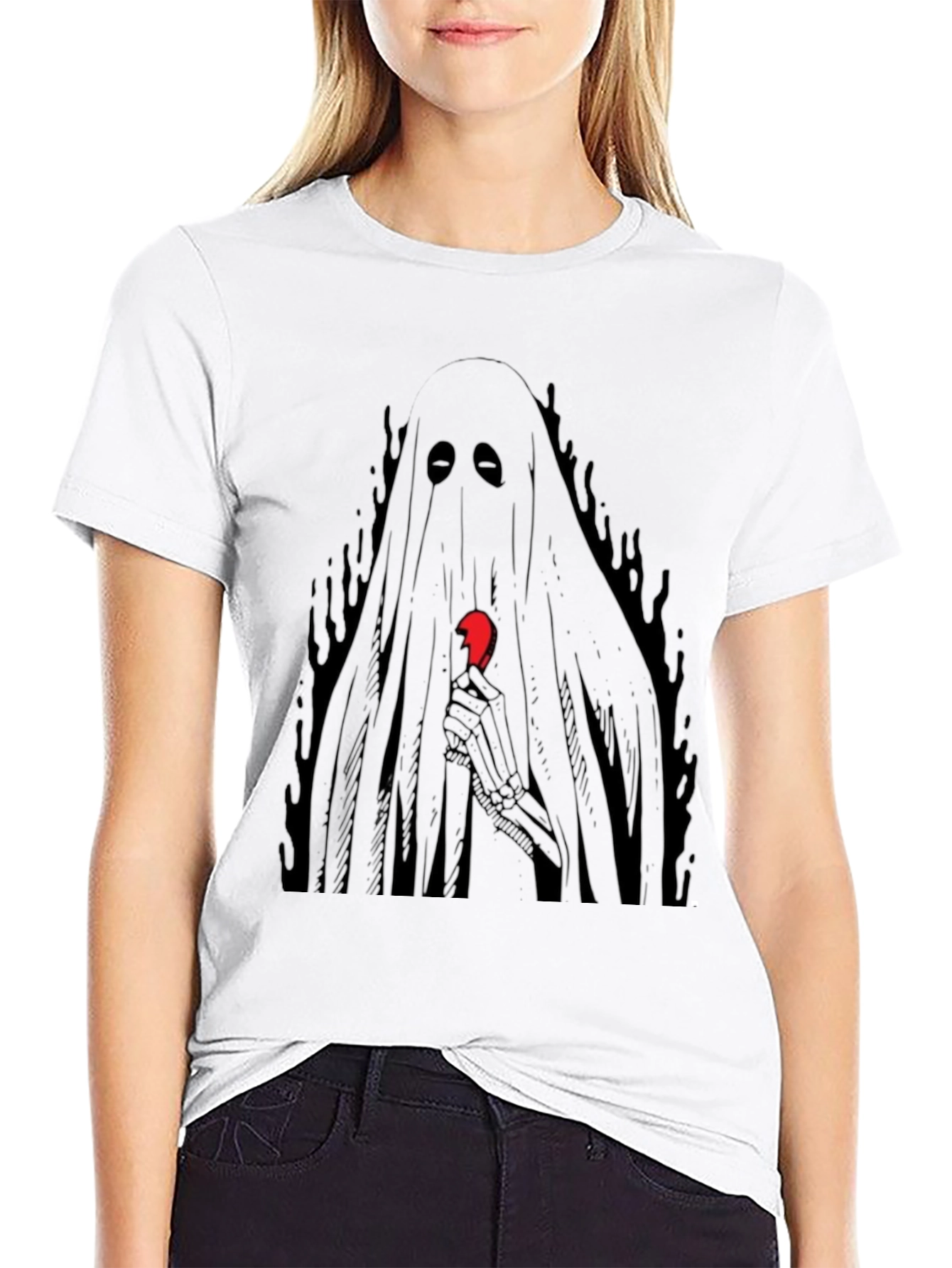 Ghost Holding Broken Heart Graphic T-Shirt