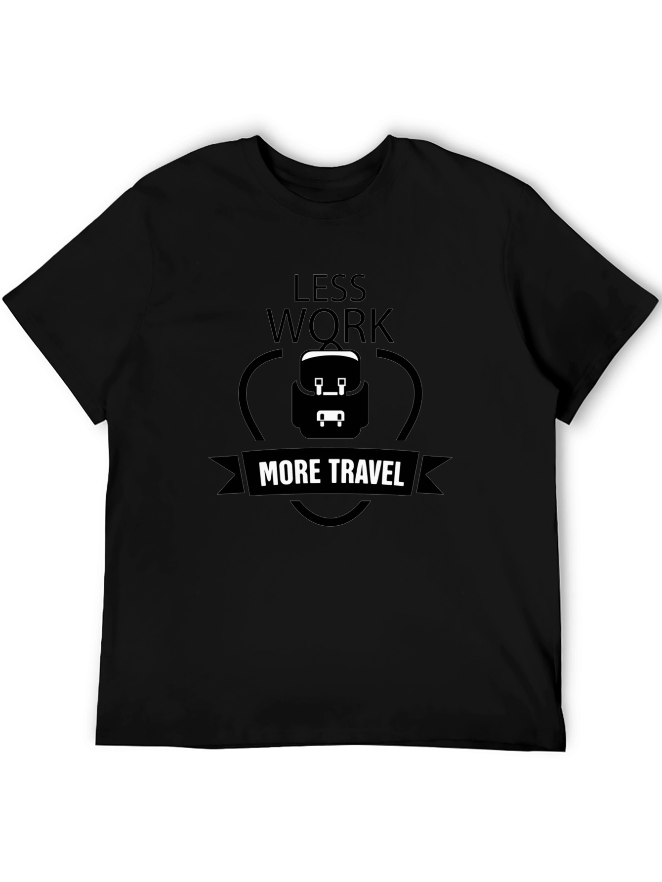 Less Work More Travel Black Graphic T-Shirt