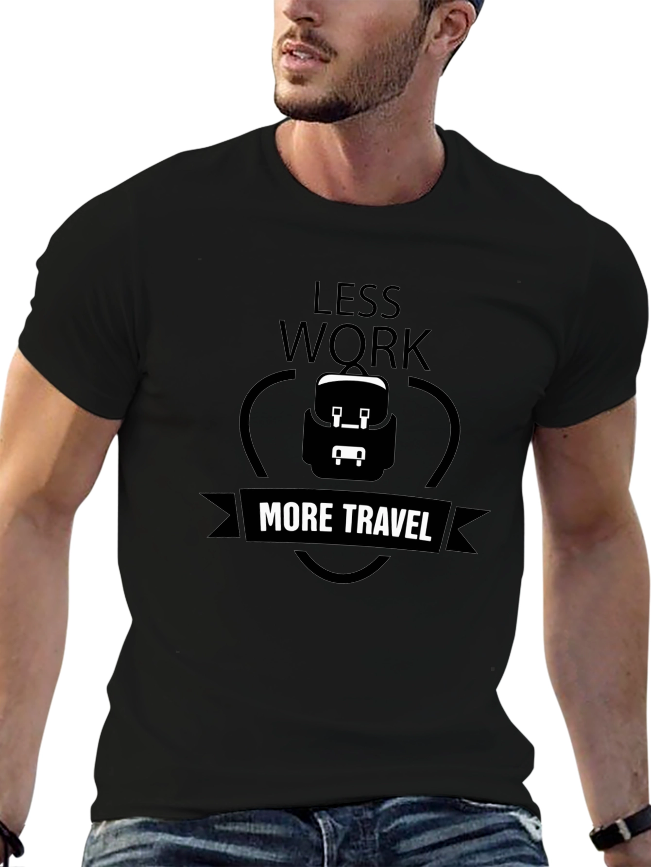 Less Work More Travel Black Graphic T-Shirt
