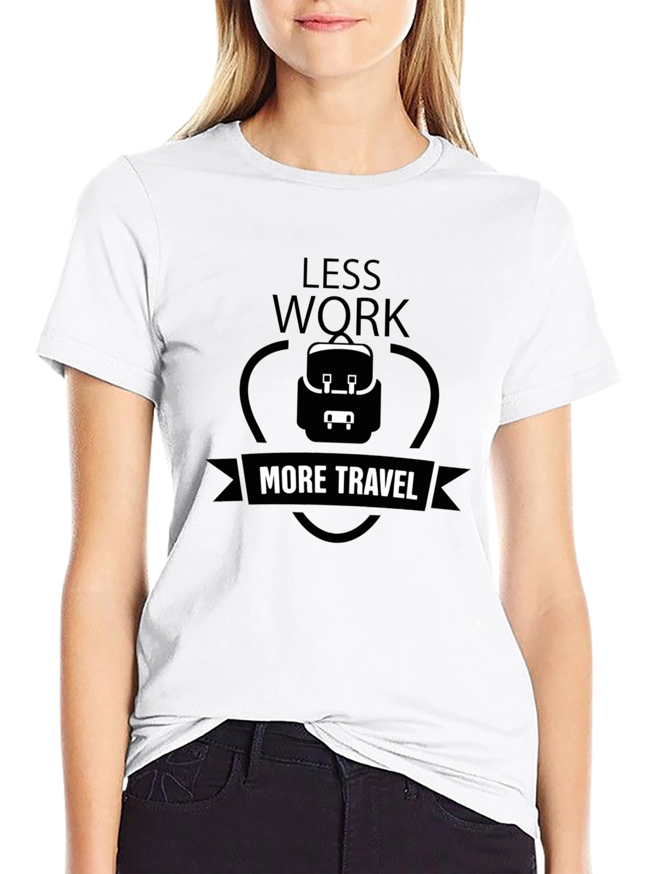 Less Work More Travel Black Graphic T-Shirt