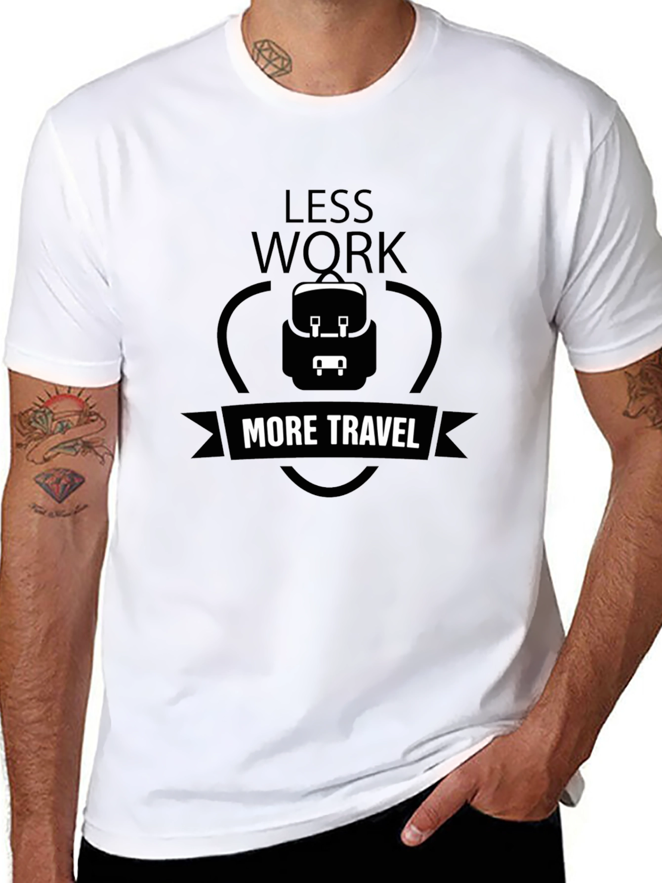 Less Work More Travel Black Graphic T-Shirt