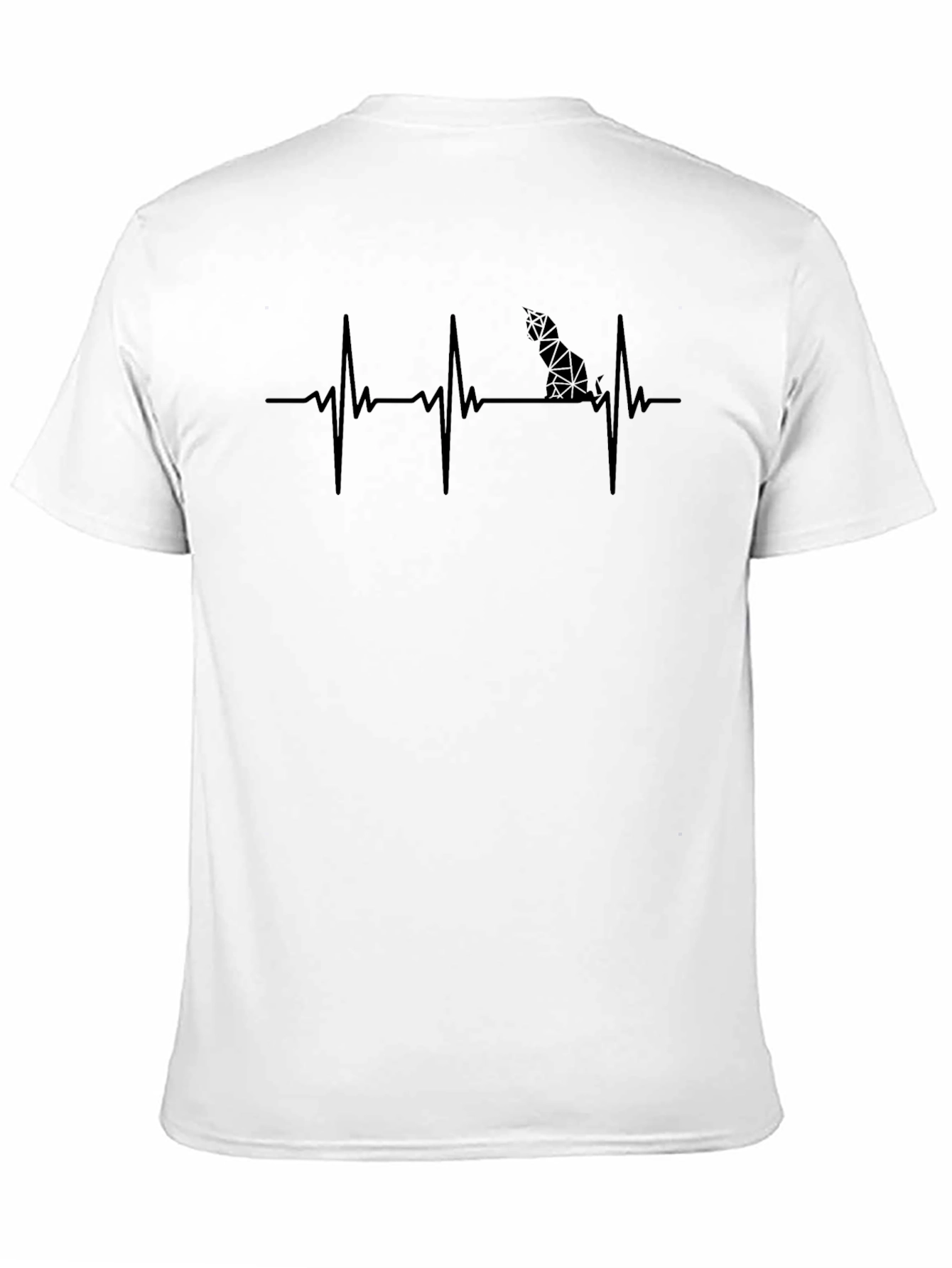 Cat Heartbeat Graphic Tee - Black Crew Neck