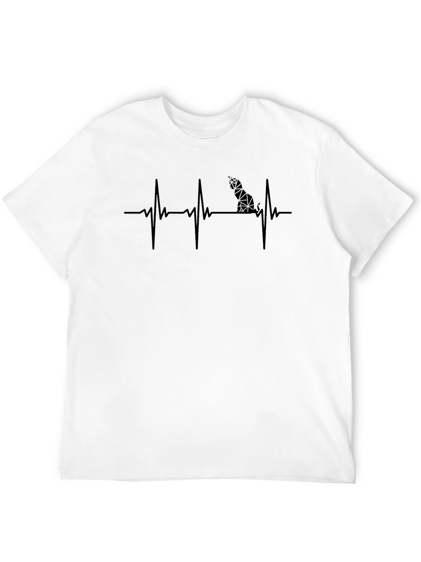 Cat Heartbeat Graphic Tee - Black Crew Neck
