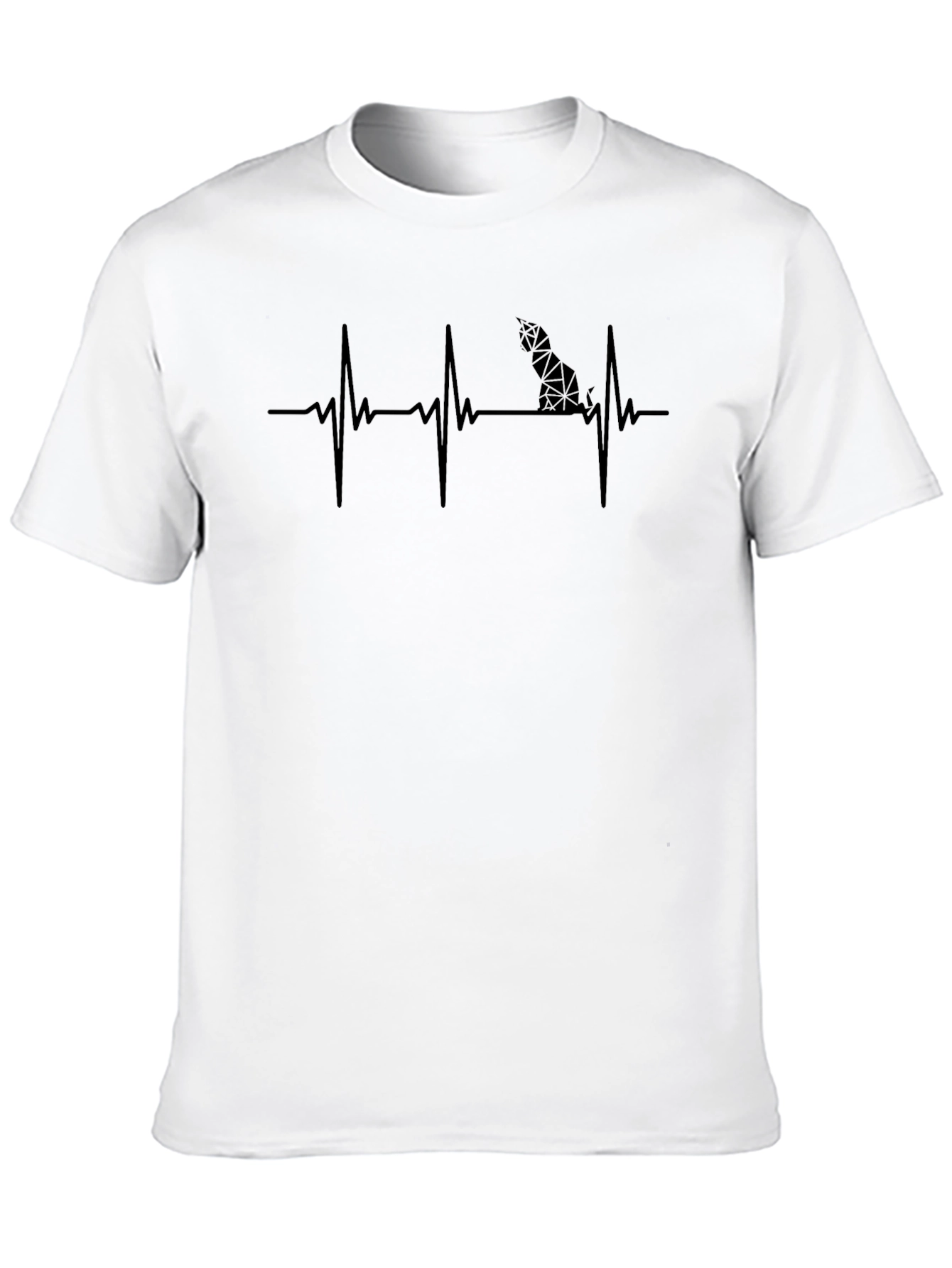 Cat Heartbeat Graphic Tee - Black Crew Neck