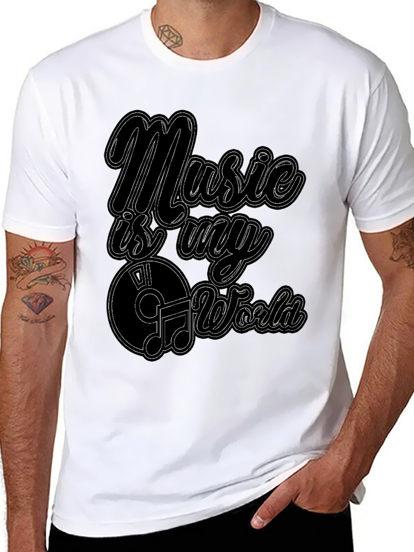 Music Is My World Graphic Black T-Shirt