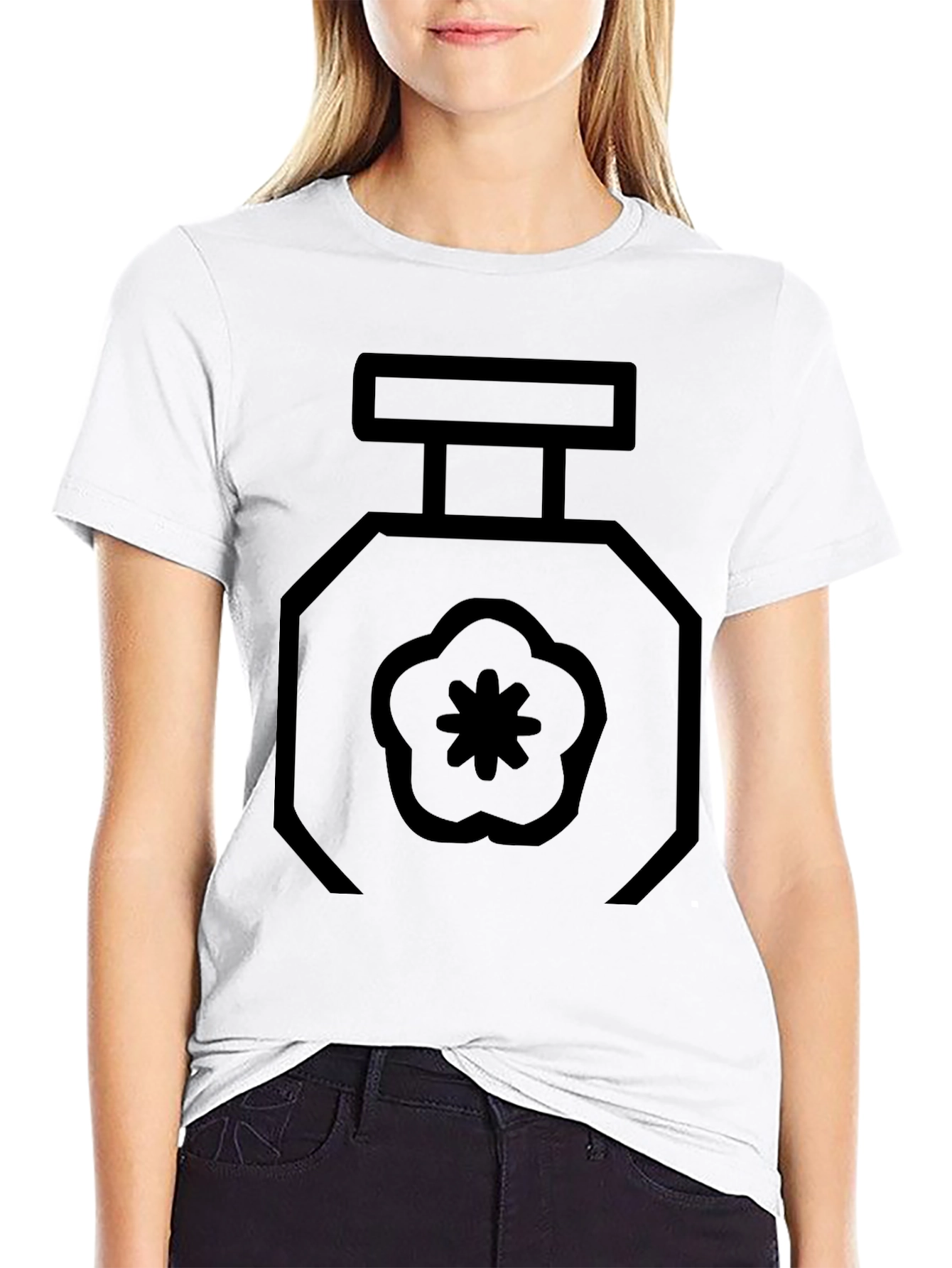 Black T-Shirt with Geometric Perfume Bottle Design