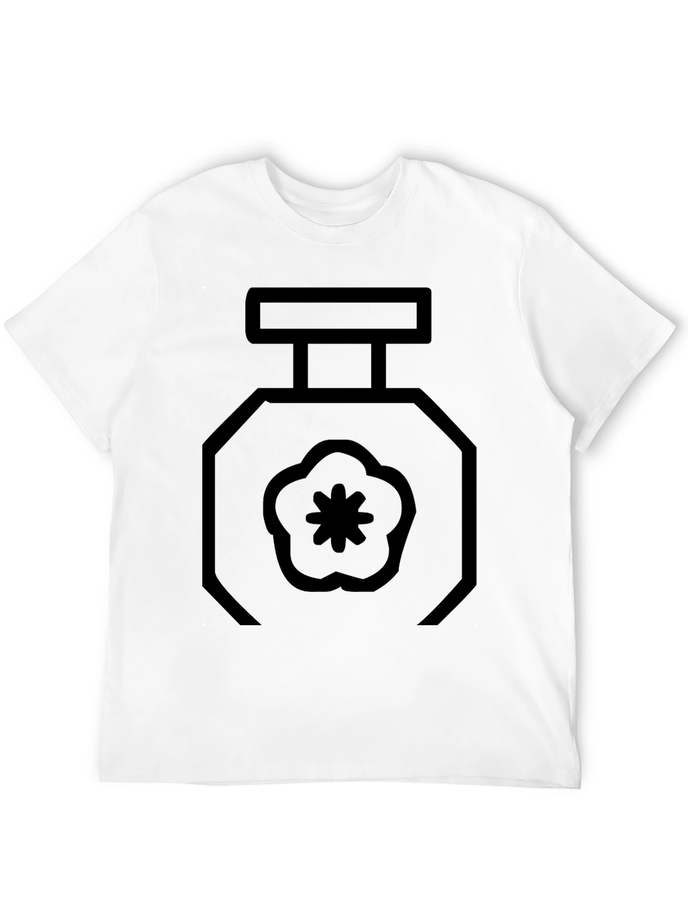 Black T-Shirt with Geometric Perfume Bottle Design
