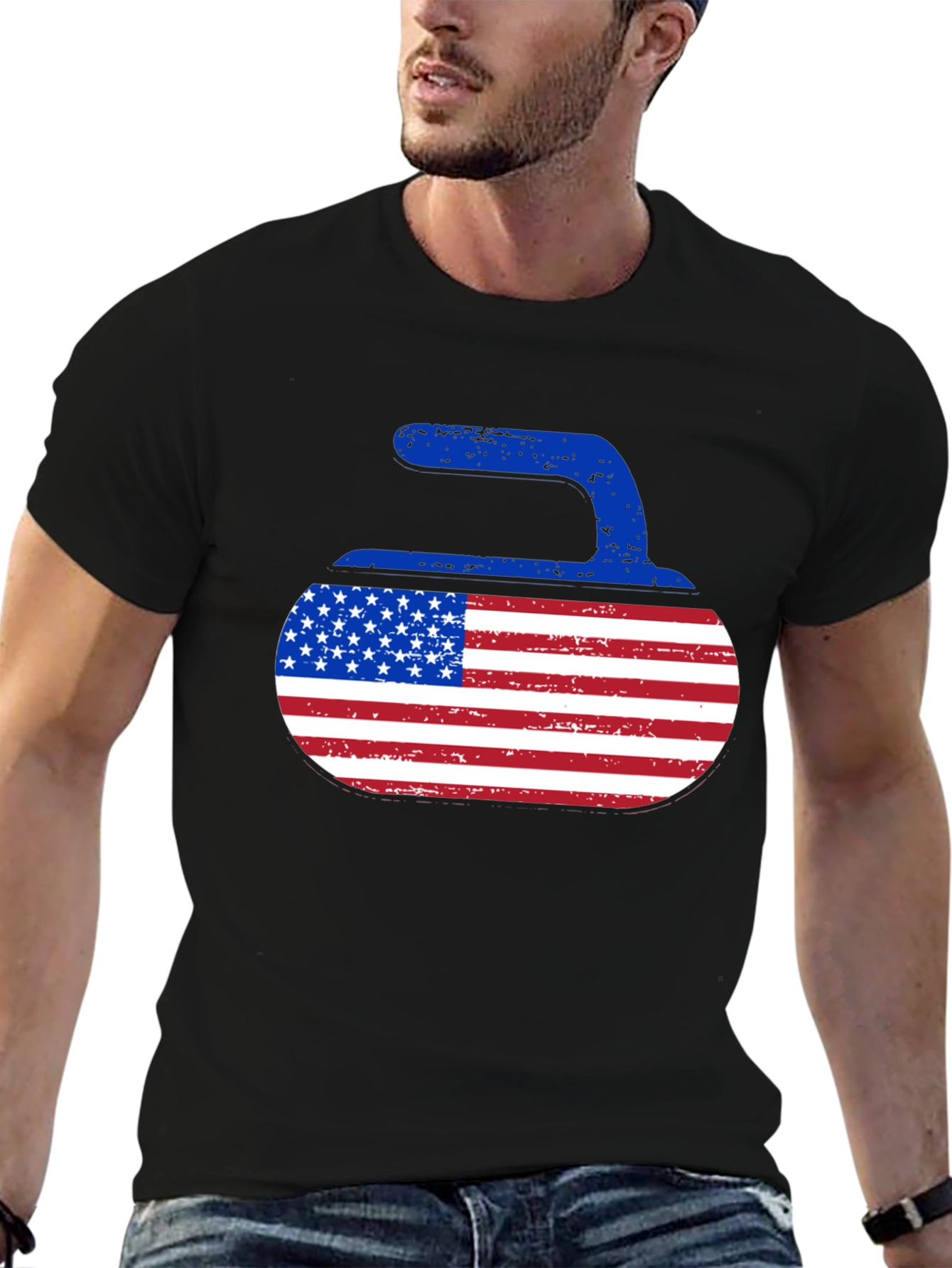 USA Curling Stone T-Shirt - Patriotic Sportswear