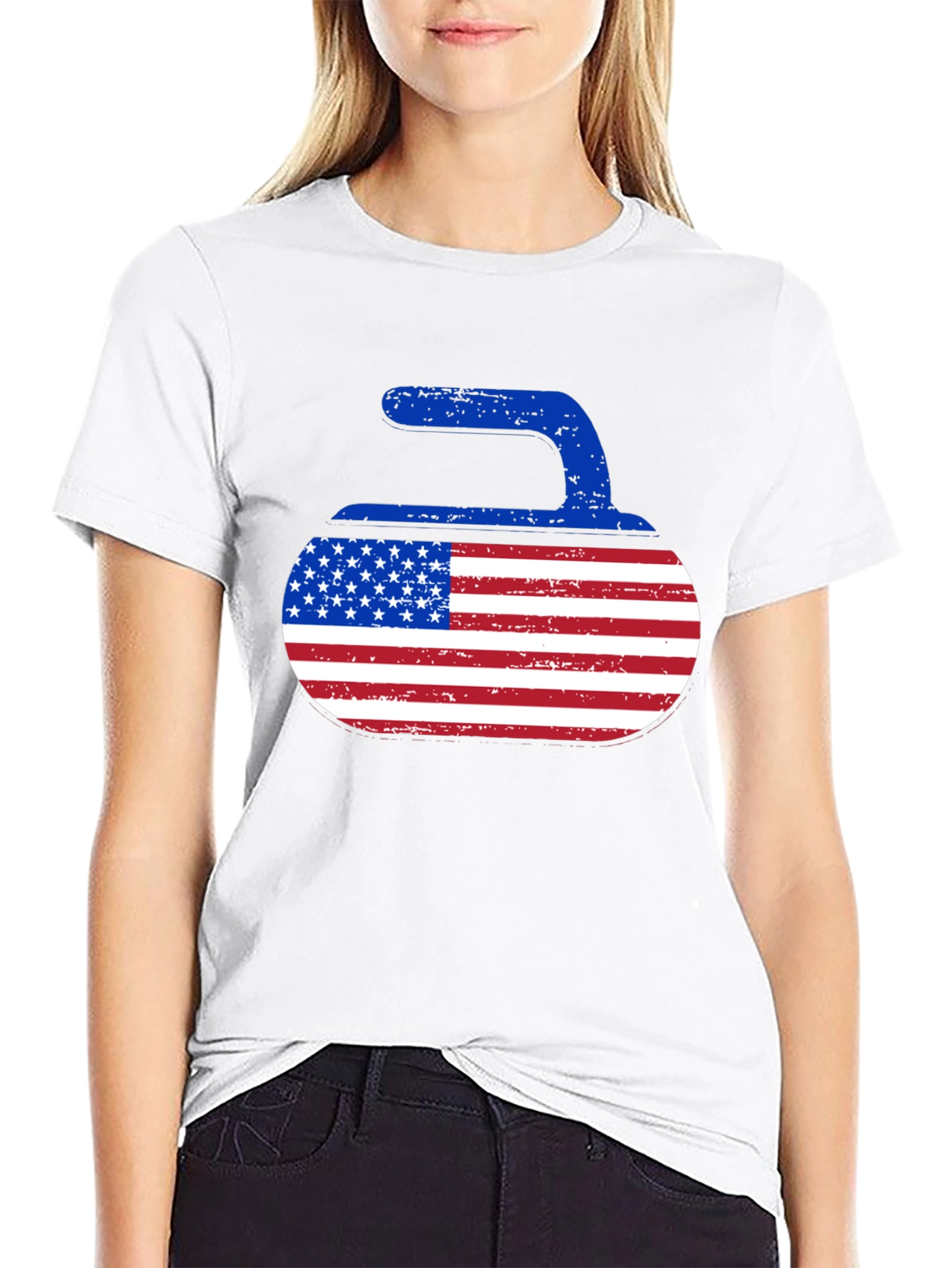 USA Curling Stone T-Shirt - Patriotic Sportswear