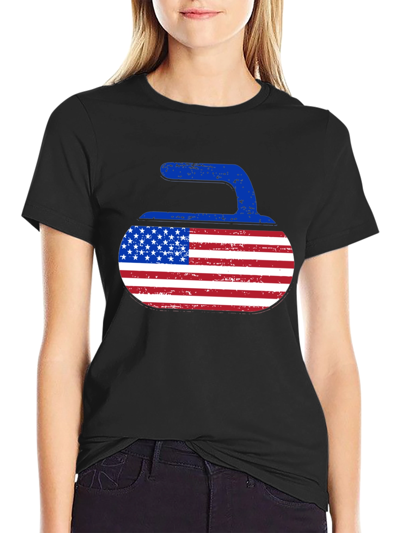 USA Curling Stone T-Shirt - Patriotic Sportswear
