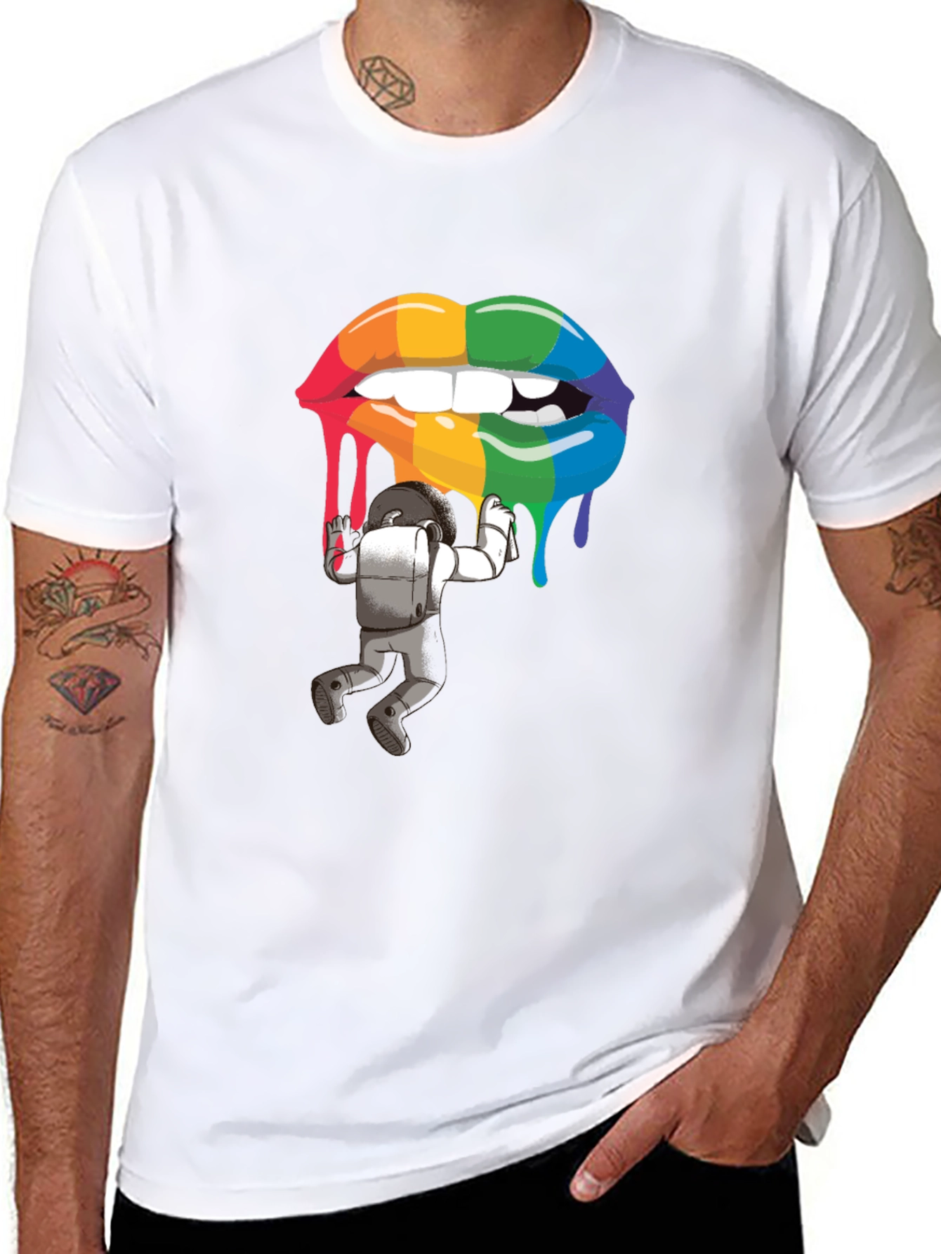 Rainbow Lips Astronaut Graphic Tee