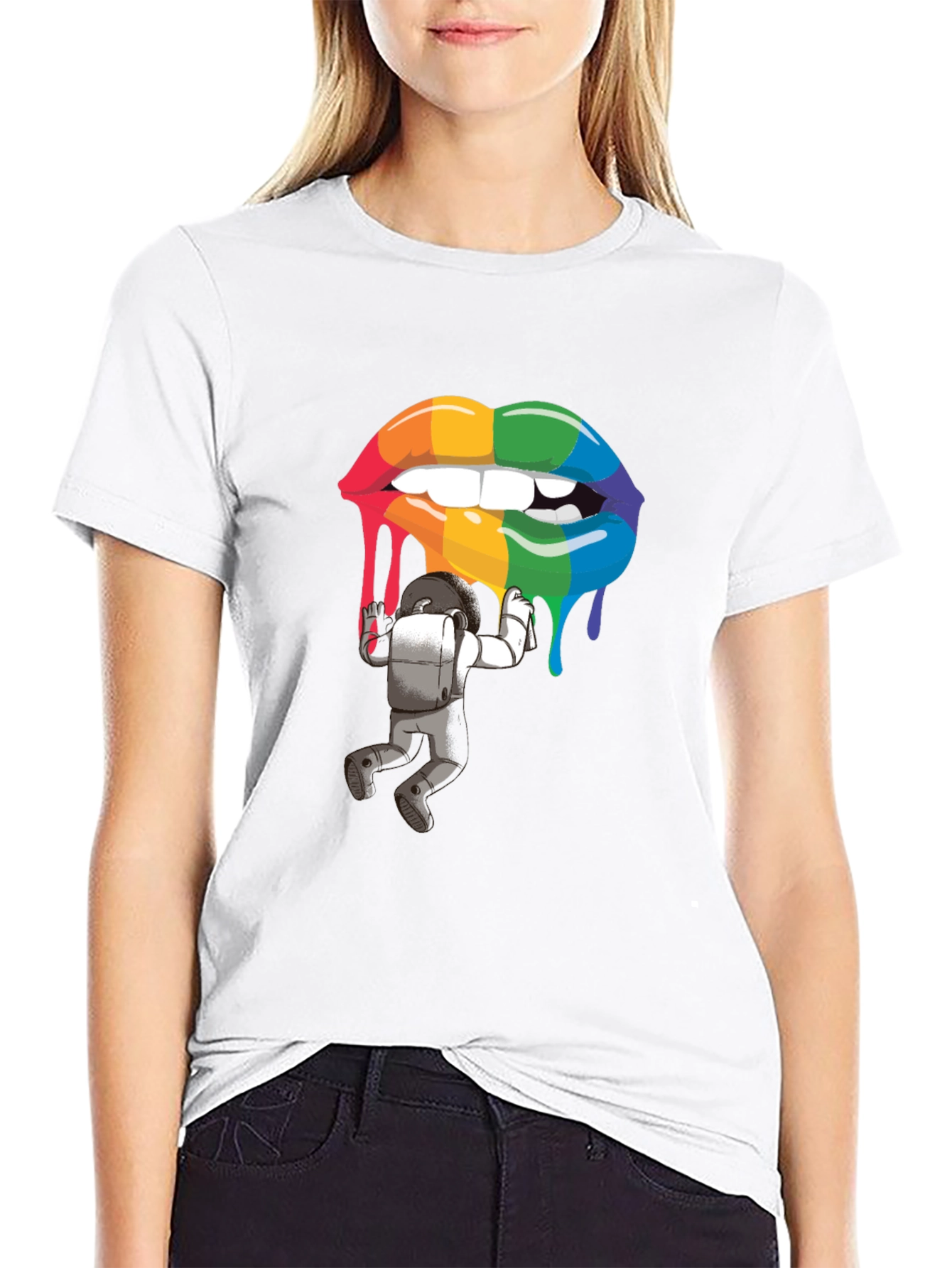 Rainbow Lips Astronaut Graphic Tee