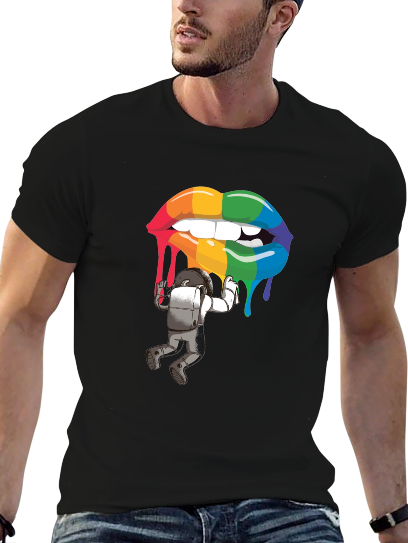 Rainbow Lips Astronaut Graphic Tee