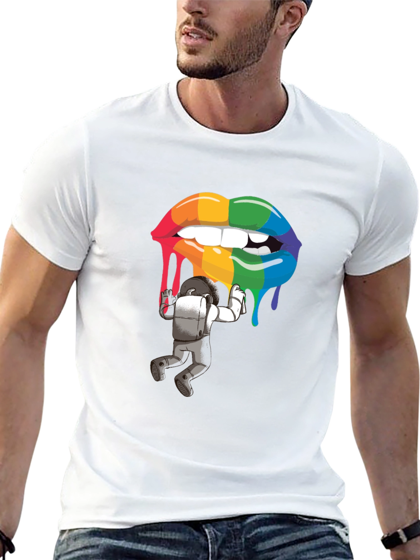 Rainbow Lips Astronaut Graphic Tee