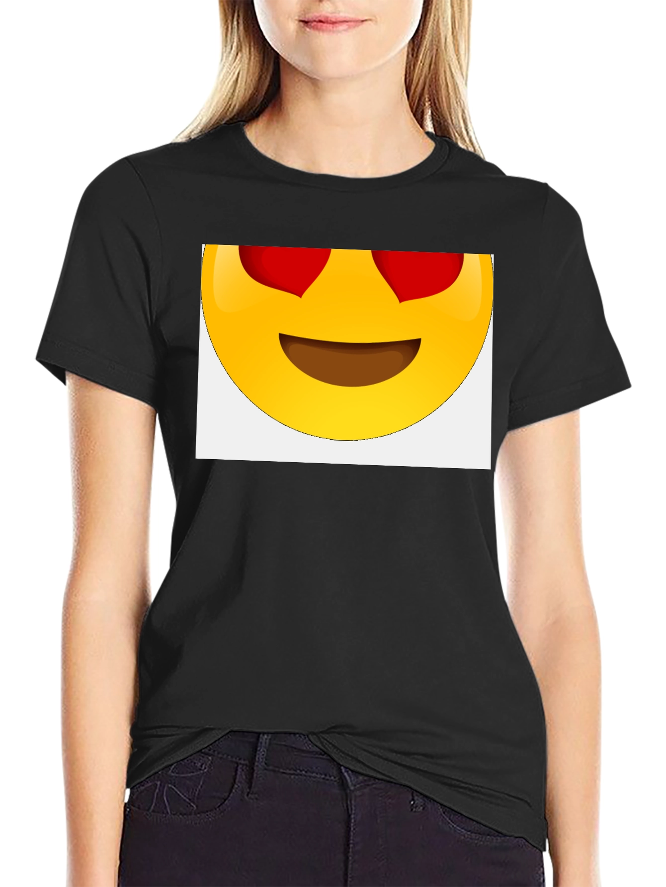 Emoji Heart Eyes Black T-Shirt