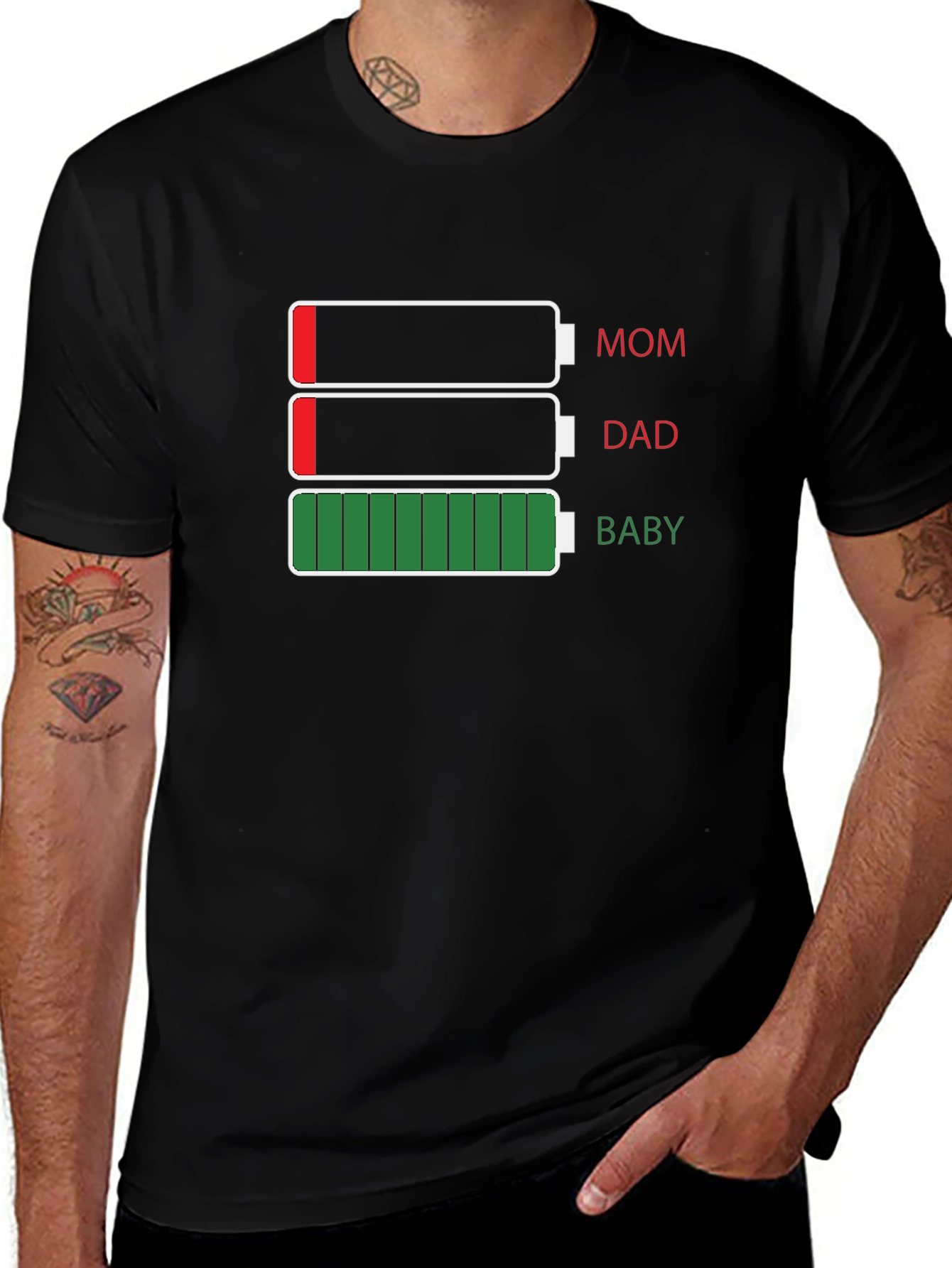 Funny Family Battery T-Shirt - Mom Dad Baby