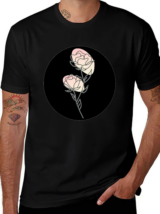 Black T-Shirt with Floral Design