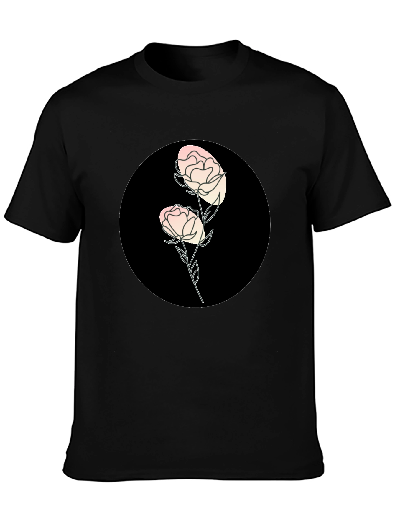 Black T-Shirt with Floral Design