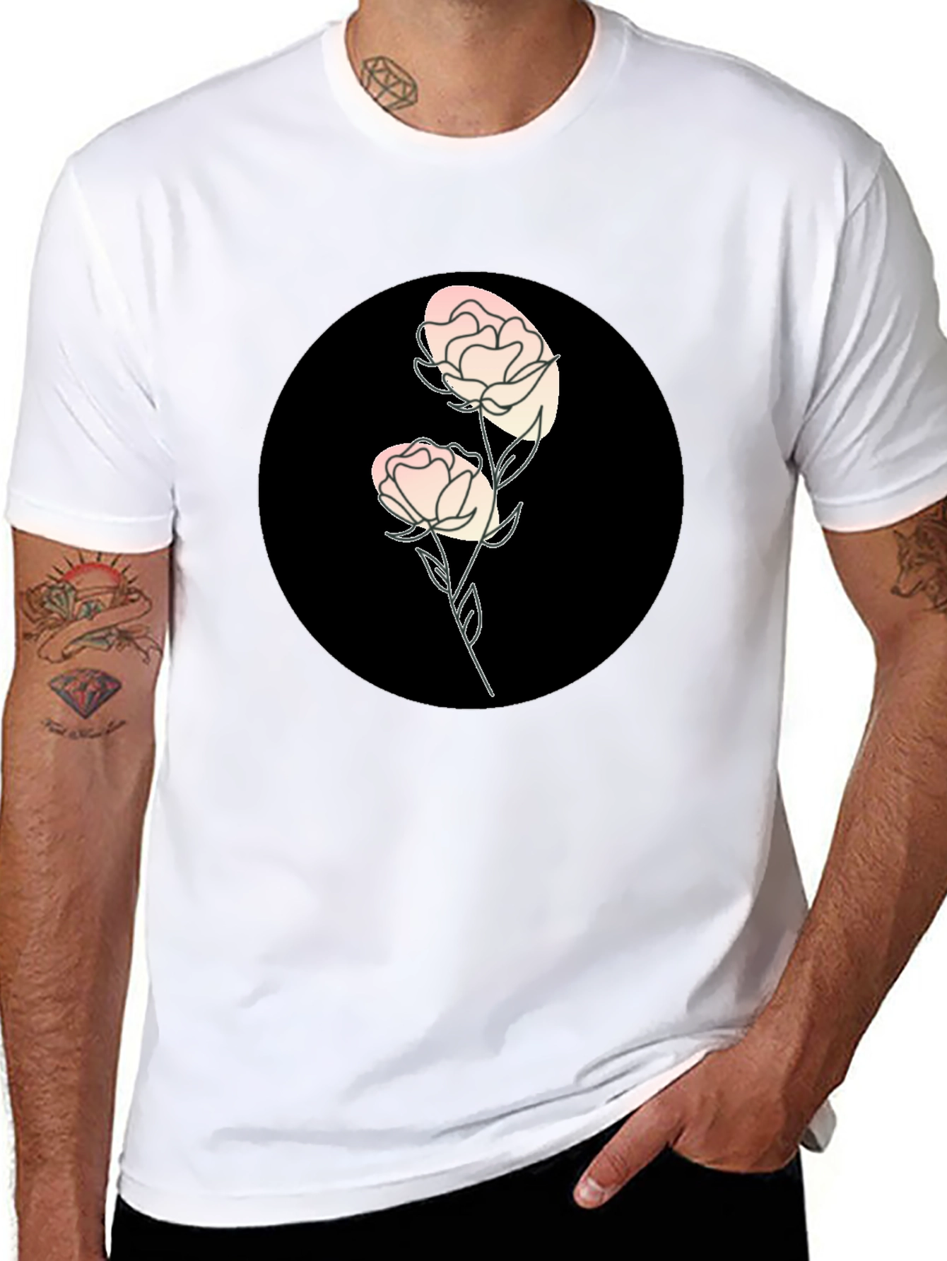 Black T-Shirt with Floral Design