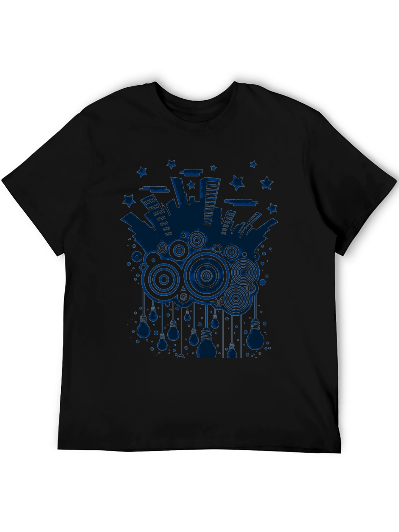 Abstract Cityscape Graphic Tee - Black Cotton T-Shirt