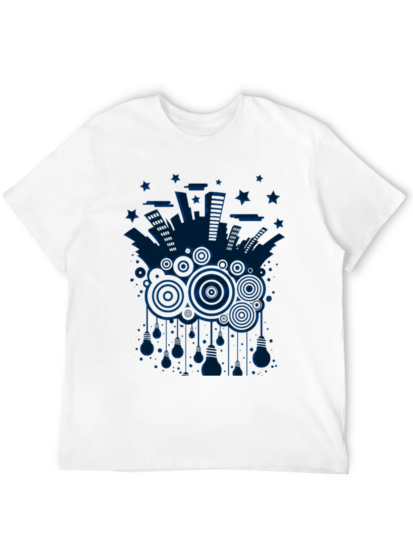 Abstract Cityscape Graphic Tee - Black Cotton T-Shirt