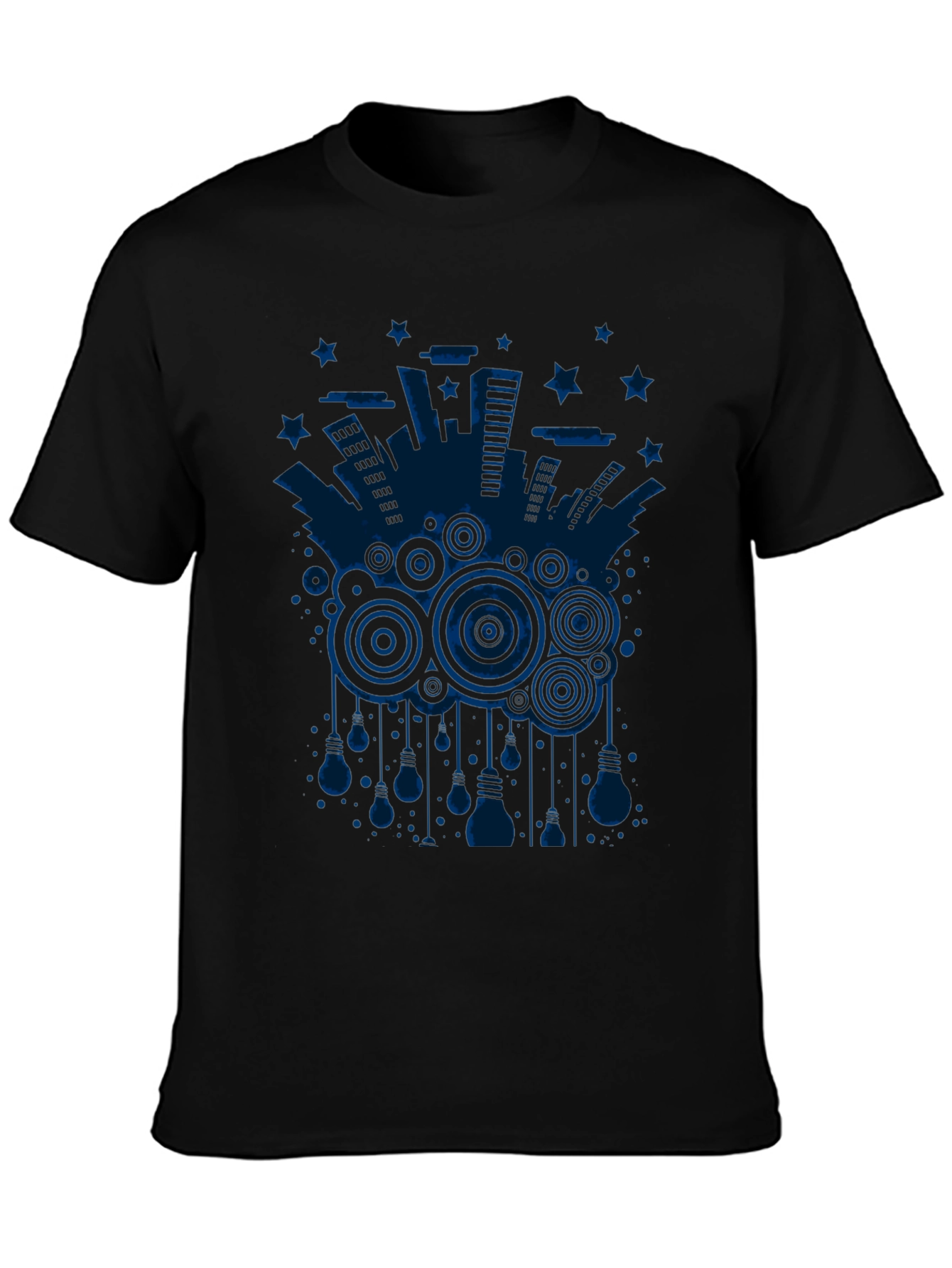 Abstract Cityscape Graphic Tee - Black Cotton T-Shirt
