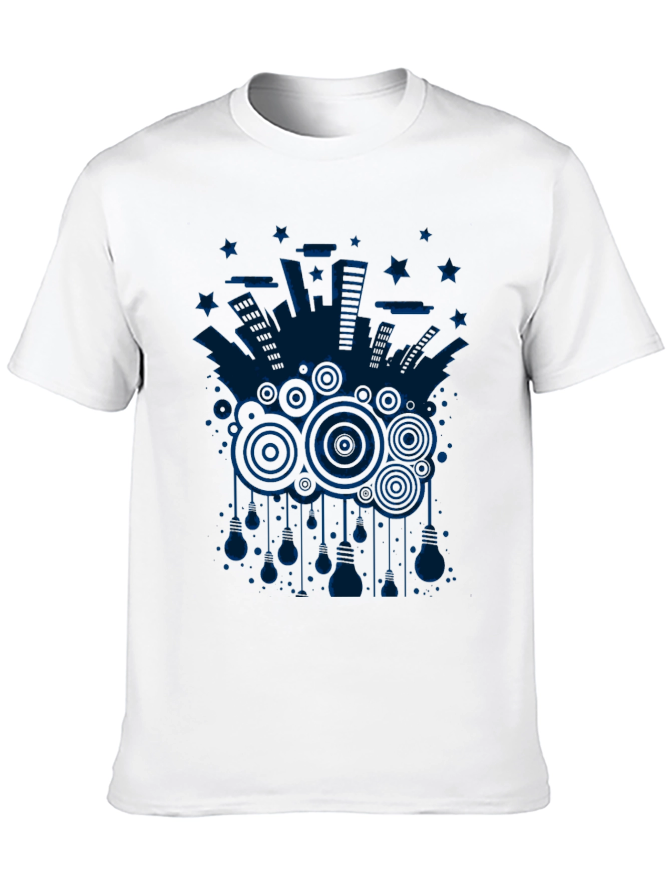 Abstract Cityscape Graphic Tee - Black Cotton T-Shirt