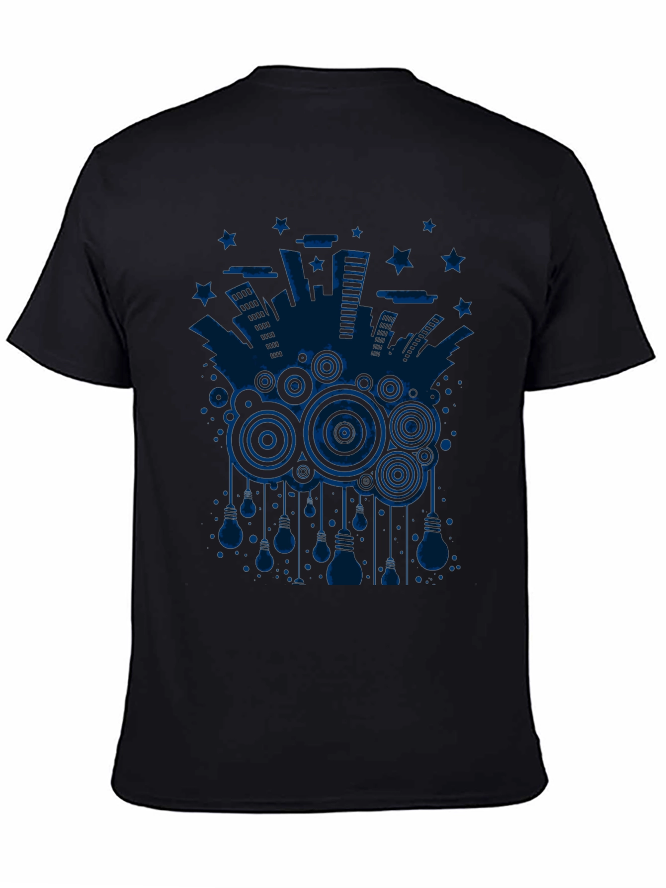 Abstract Cityscape Graphic Tee - Black Cotton T-Shirt